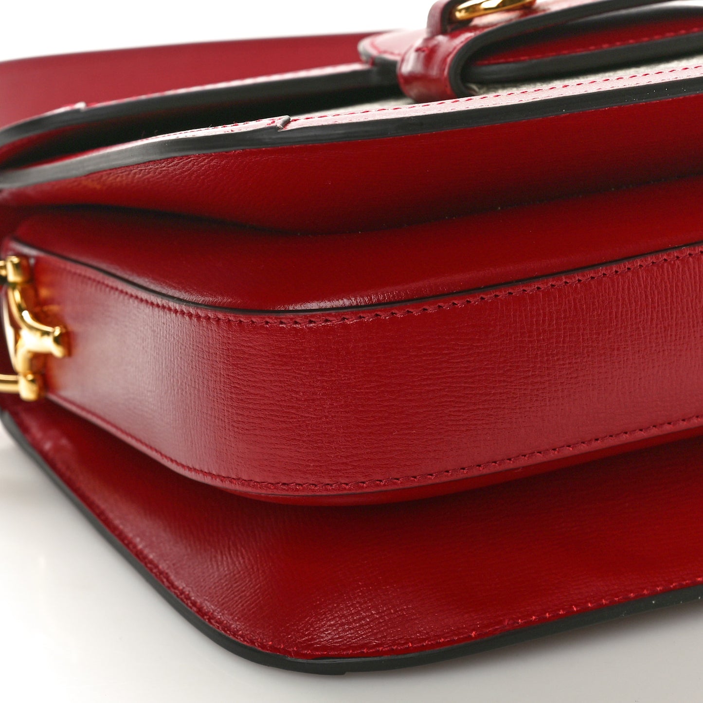 GG Supreme Monogram Azalea Calfskin Horsebit 1955 Shoulder Bag Beige Ebony New Cherry Red