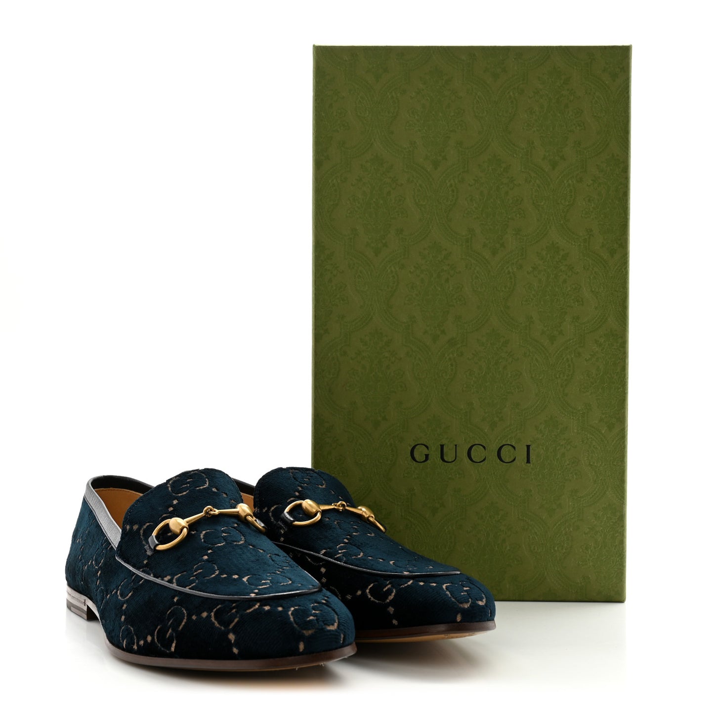 Velvet GG Monogram Horsebit Mens Jordaan Loafers 9.5 Blue Beige