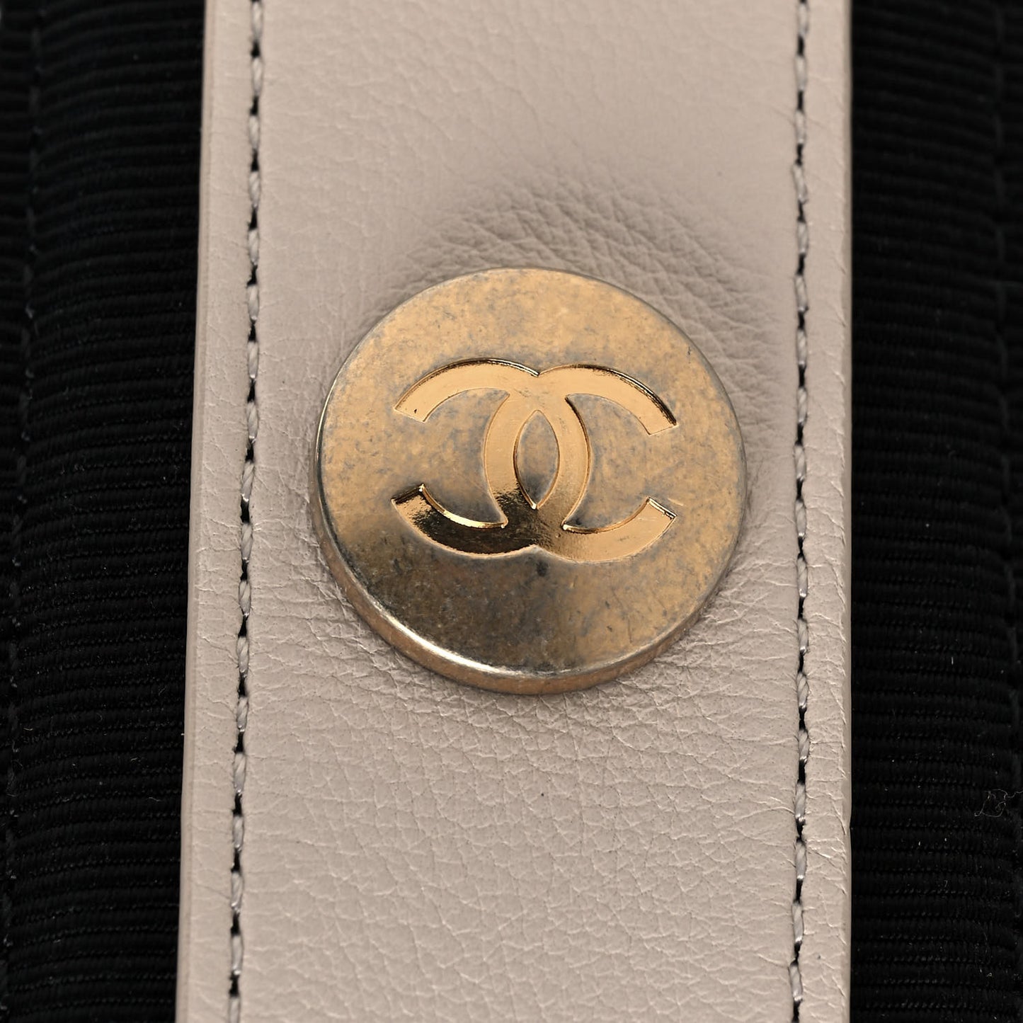 Calfskin Stitched Large Button Up Hobo Ivory Black