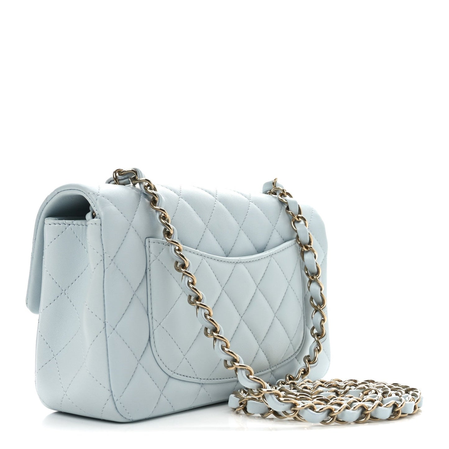 Lambskin Quilted Mini Rectangular Flap Light Blue