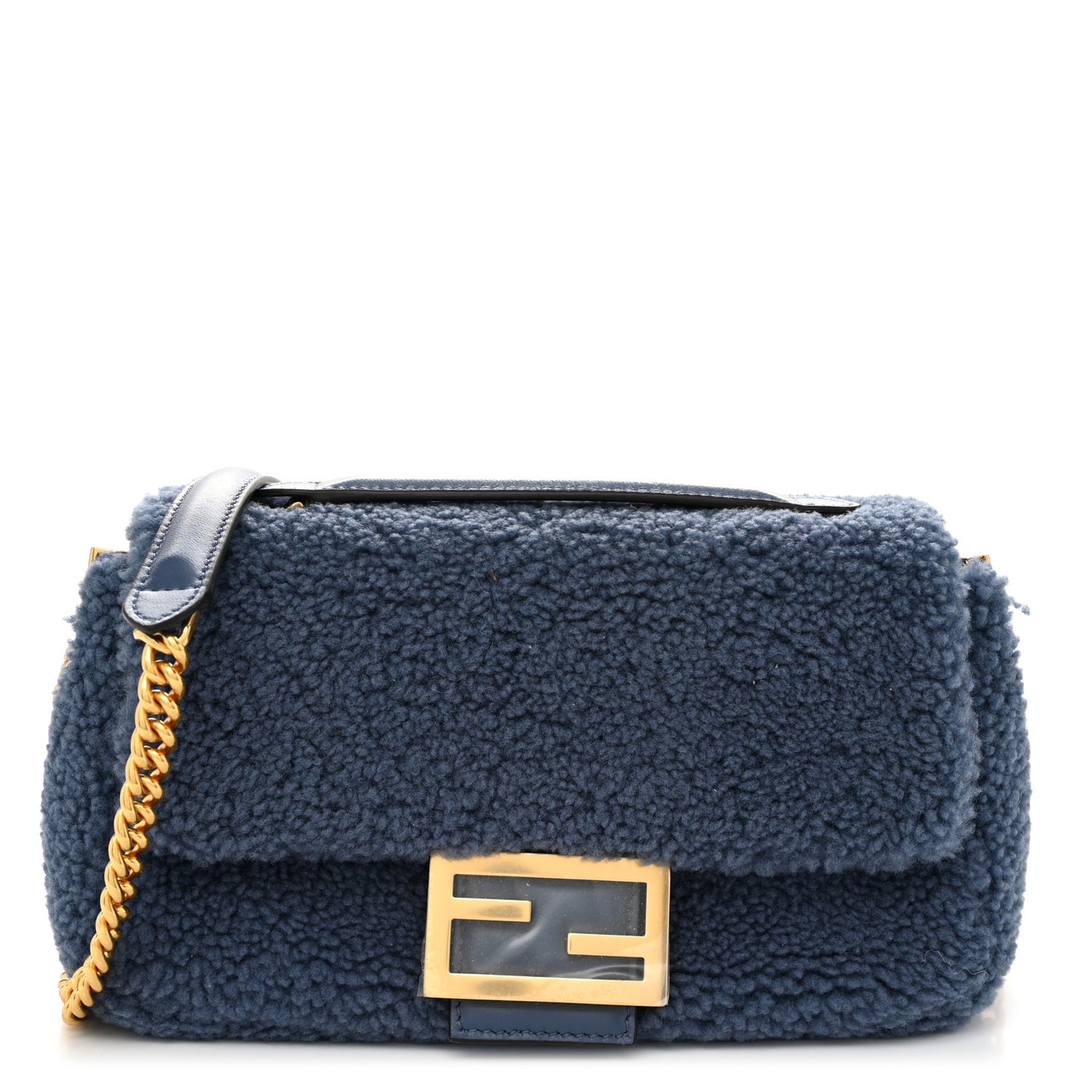 Shearling Lambskin FF Midi Chain Baguette Mirto