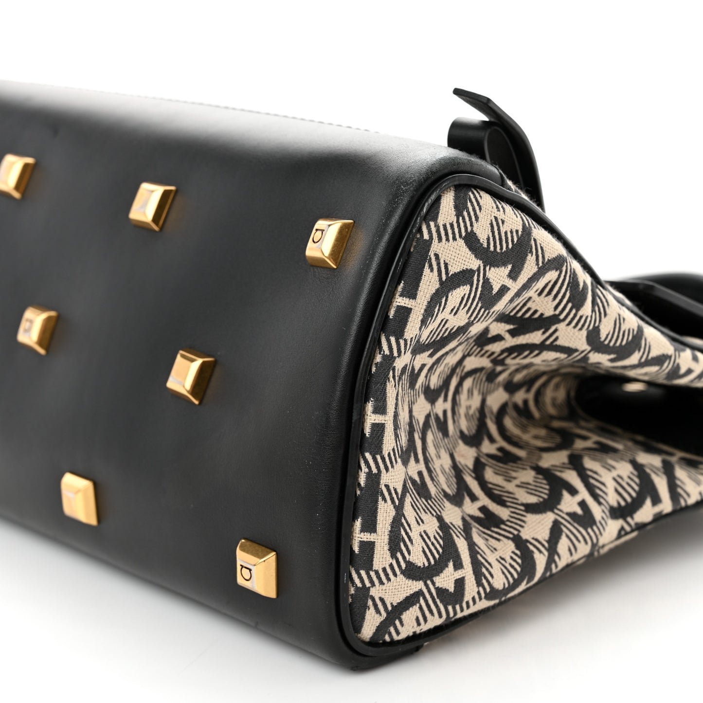 Canvas Calfskin Gancini The Studio Bag Black Beige