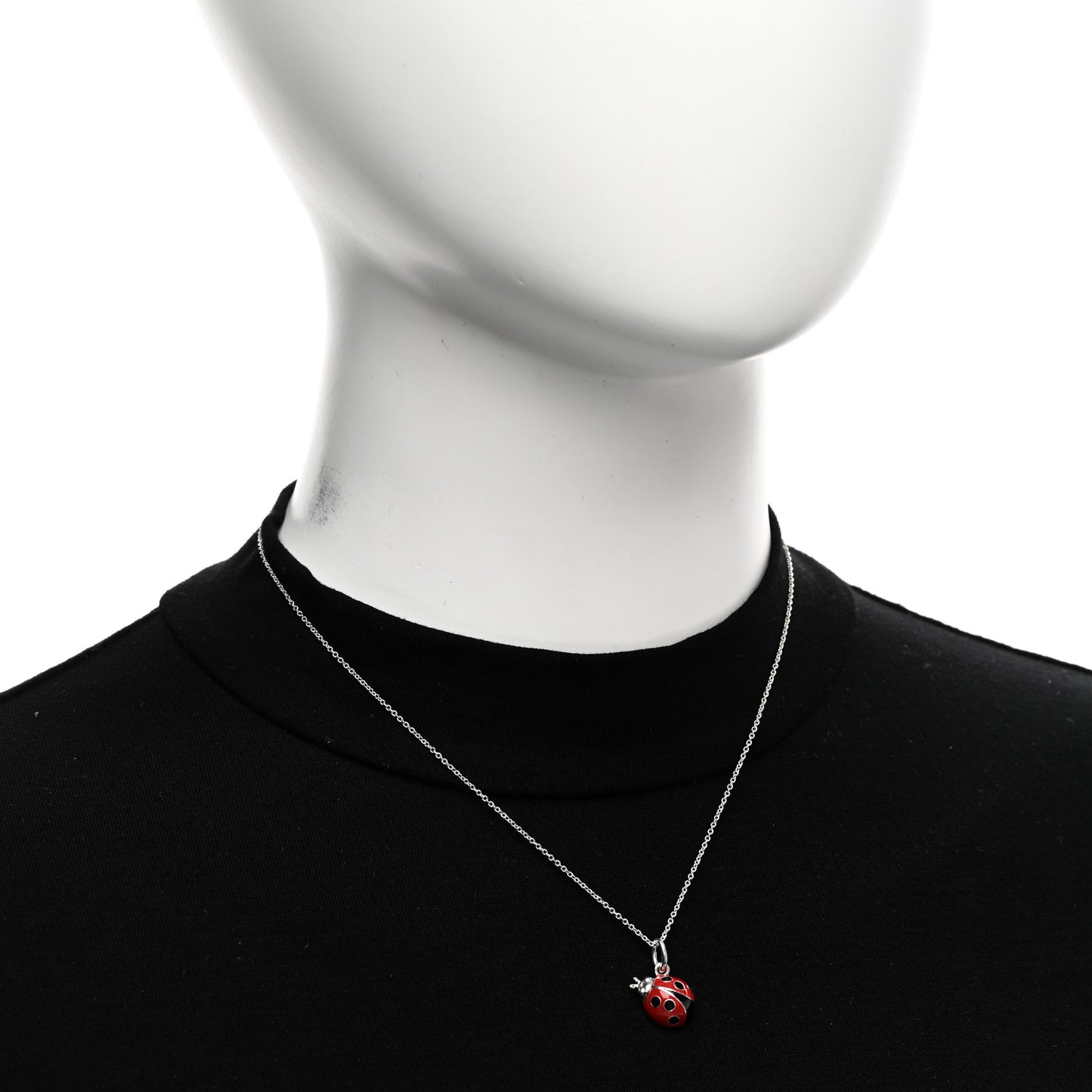 Sterling Silver Enamel Ladybug Pendant Necklace Red Black