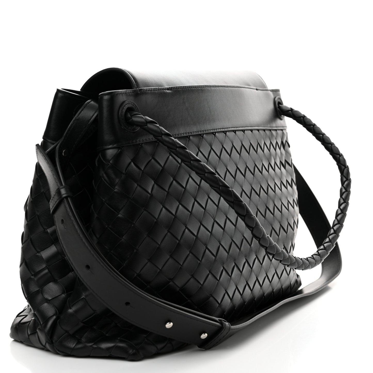 Calfskin Intrecciato Medium Andiamo Messenger Bag Black