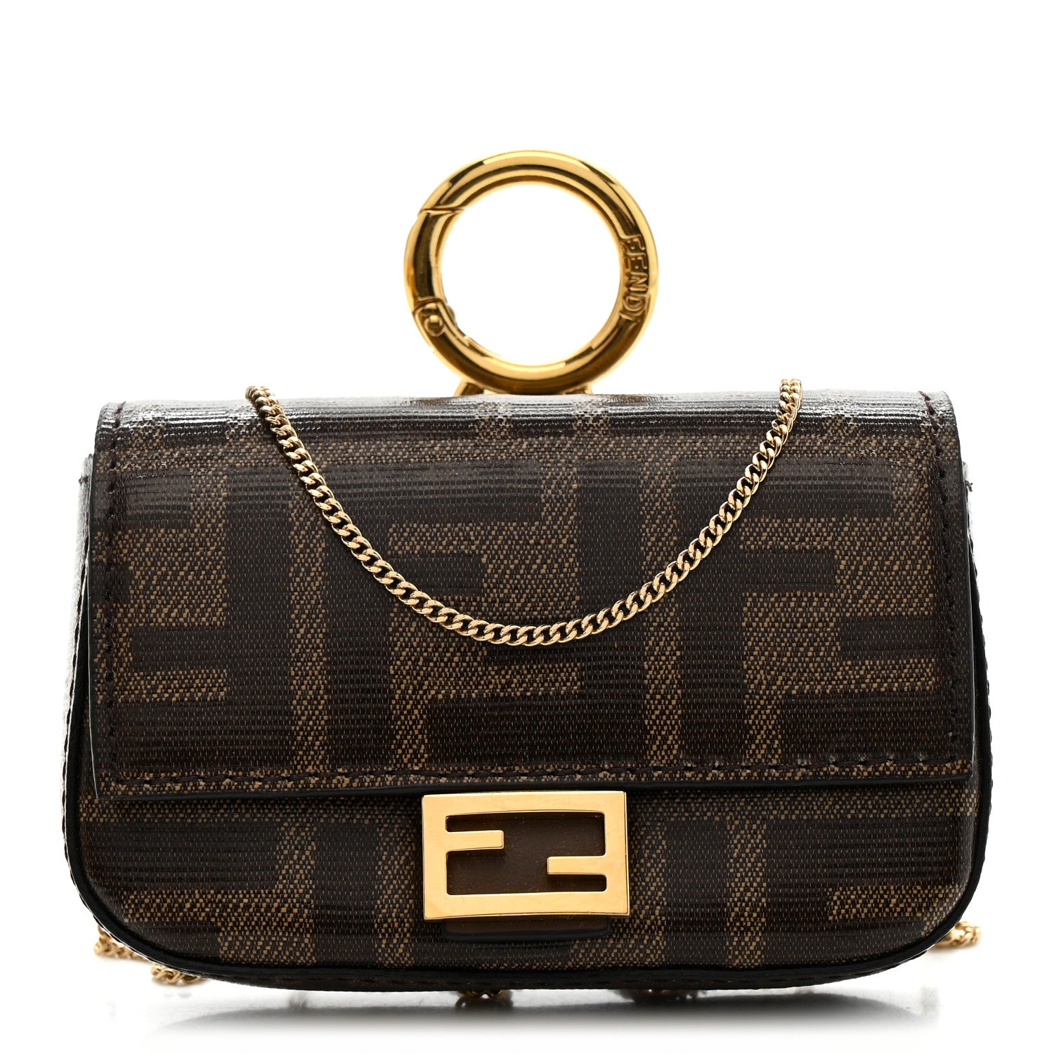 成約済FENDI Fendi Glazed Fabric FF 1974 Nano Baguette Charm Mogano Panna