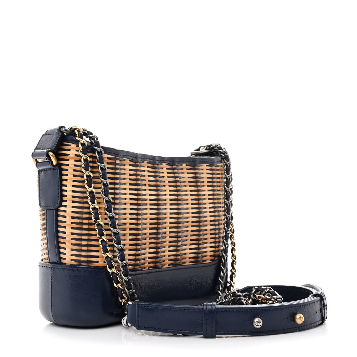 Rattan Calfskin Small Gabrielle Hobo Beige Navy