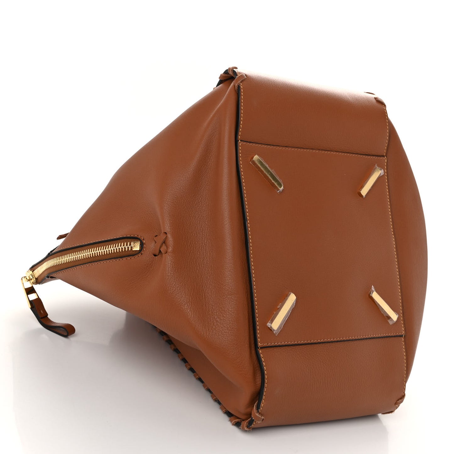 Grained Calfskin Medium Whipstitch Hammock Shoulder Bag Tan