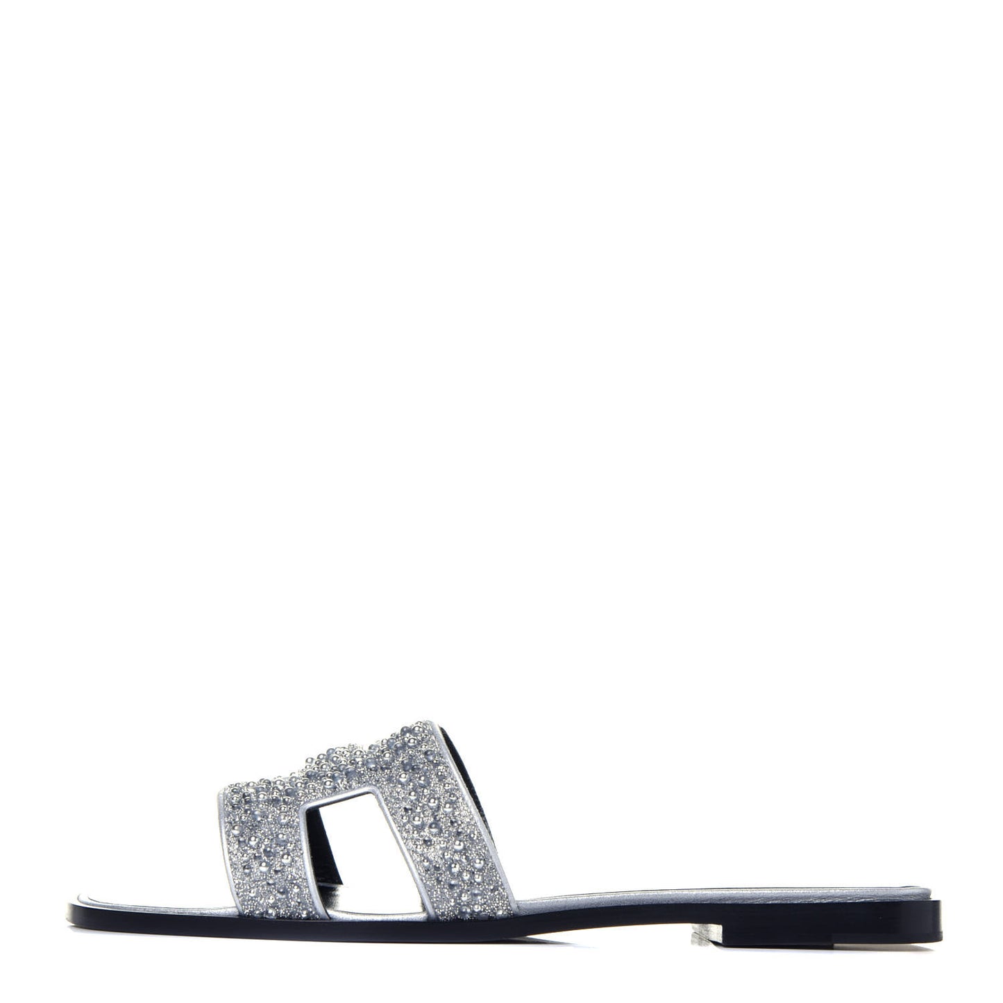 Suede Goatskin Crystal Oran Sandals 39.5 Gris Argente