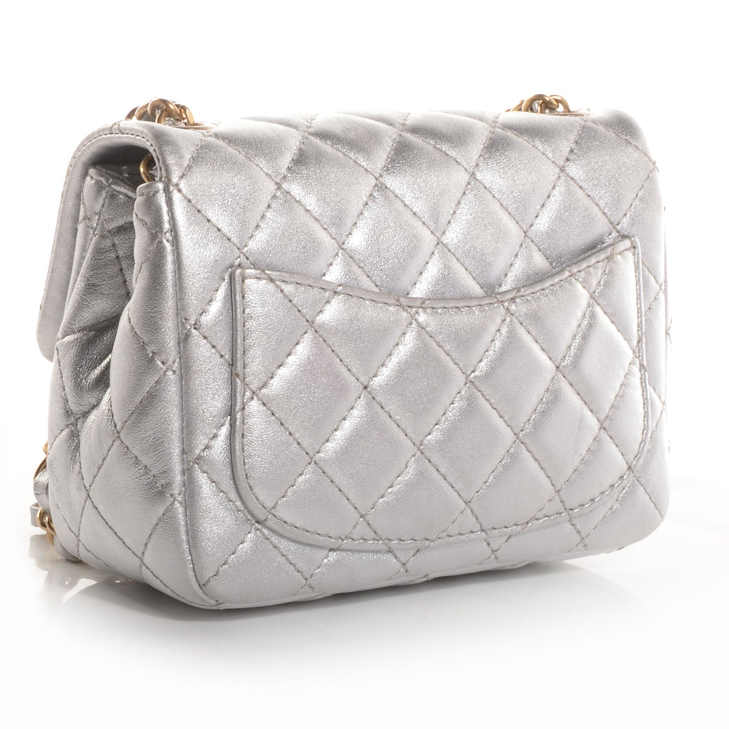 Metallic Lambskin Quilted Mini Square Flap Silver