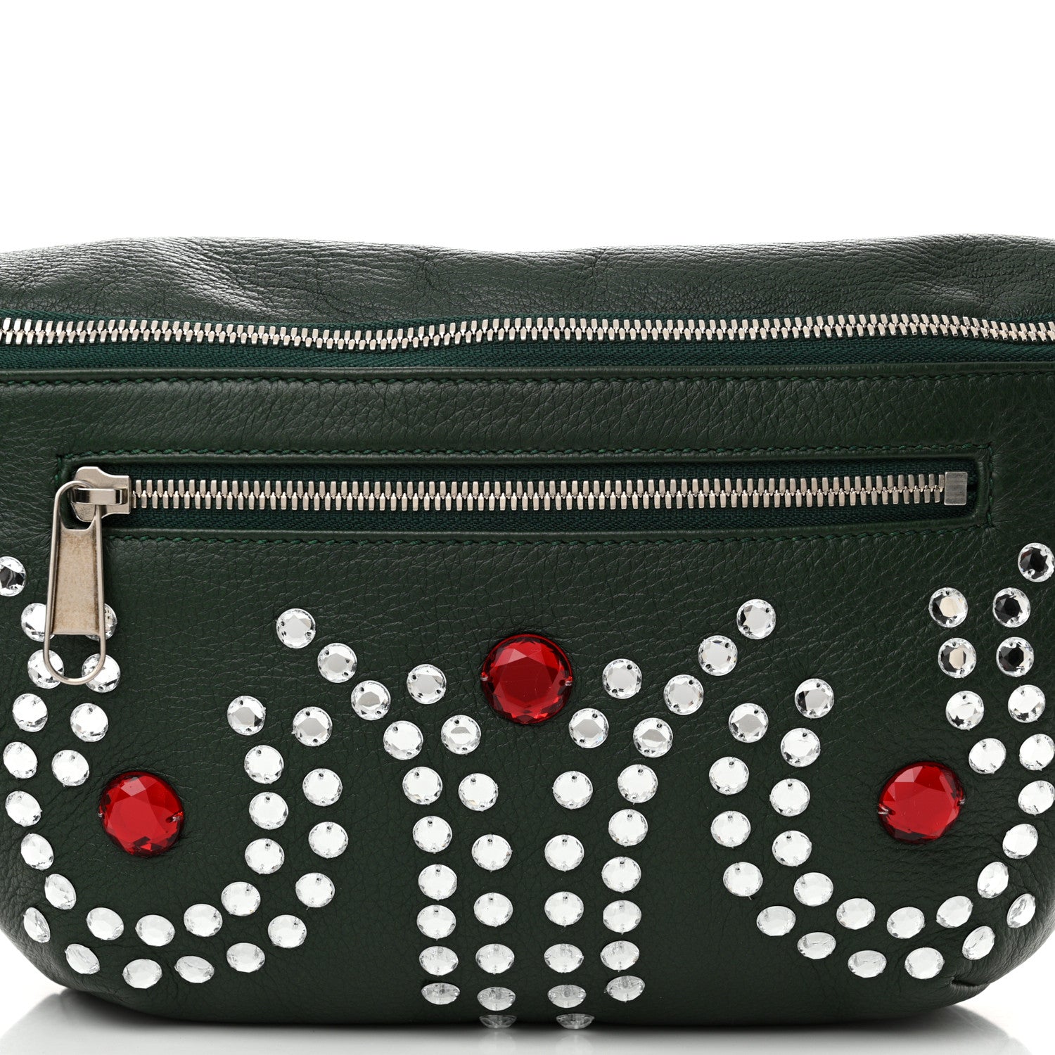 Gucci Grained Calfskin Crystal Embellished Small Belt Bag Green 8 of 10