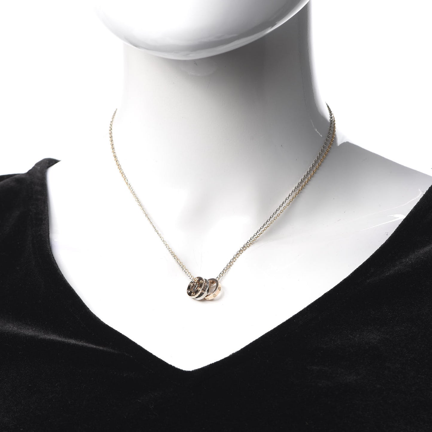 18K White Pink Gold Diamond Three Ring LOVE Pendant Necklace