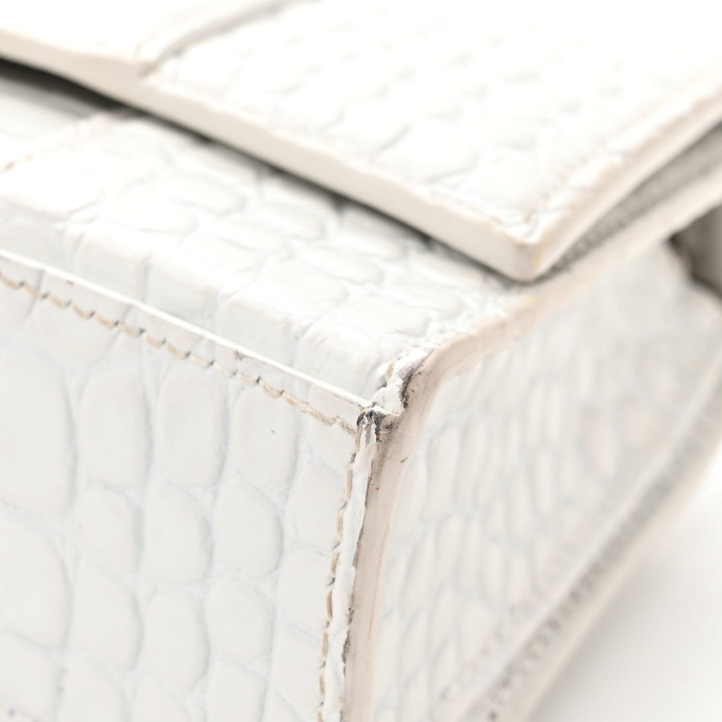 Shiny Calfskin Crocodile Embossed Small Hourglass Evening Chain Bag White