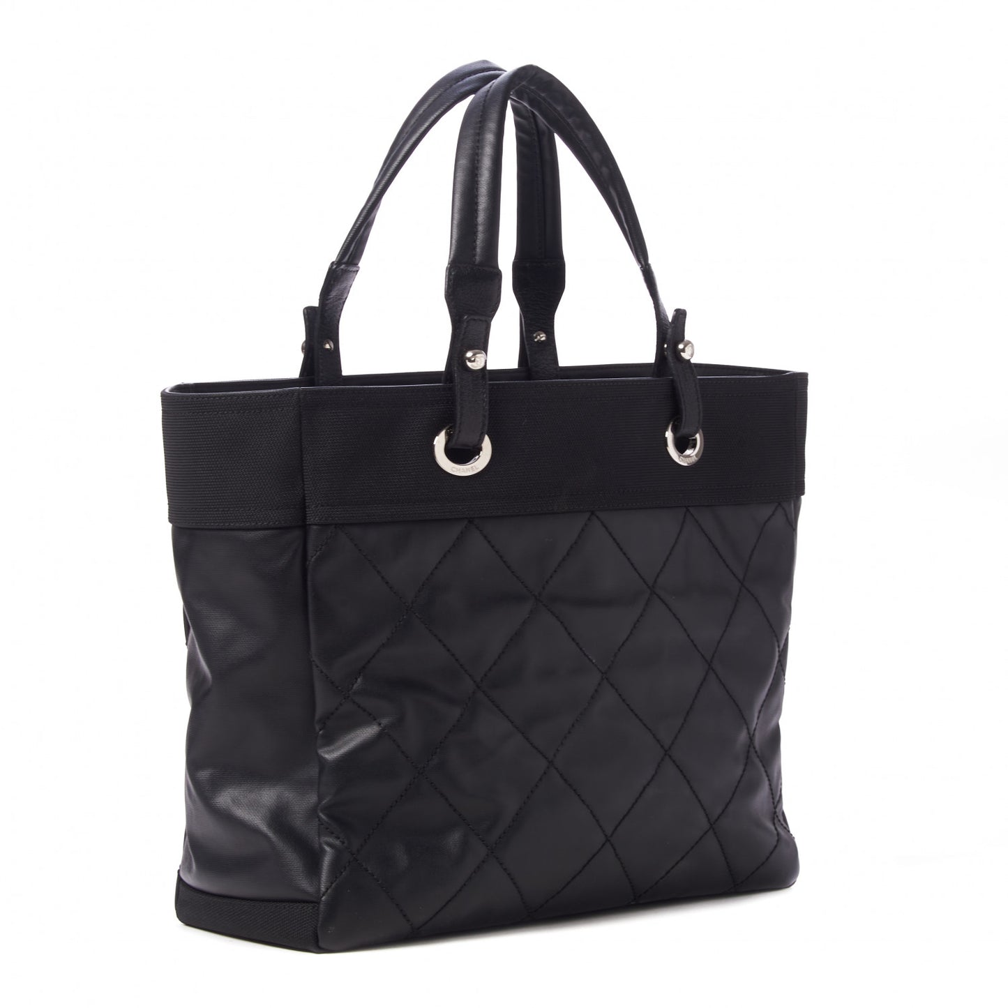 Coated Canvas Quilted Large Paris Biarritz Tote Black