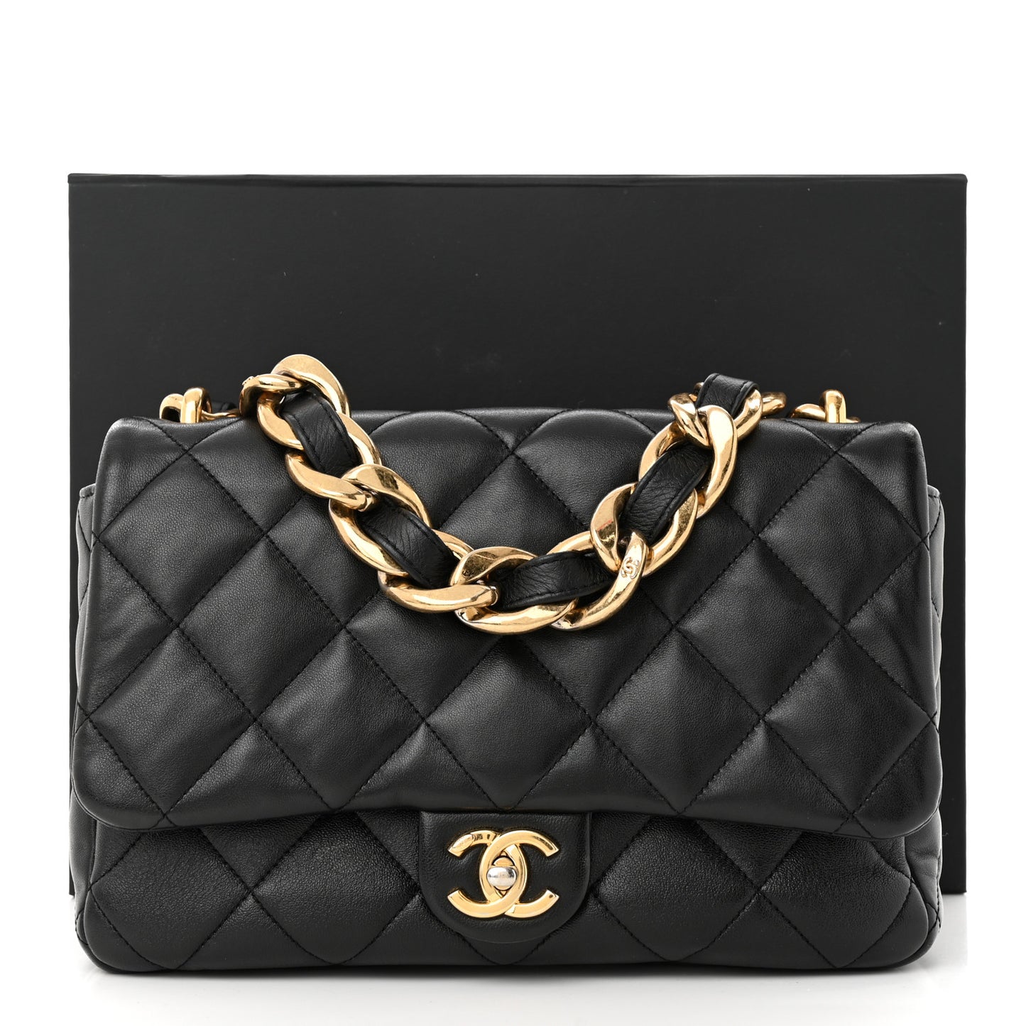 Lambskin Quilted Large CC Funky Town Flap Black
