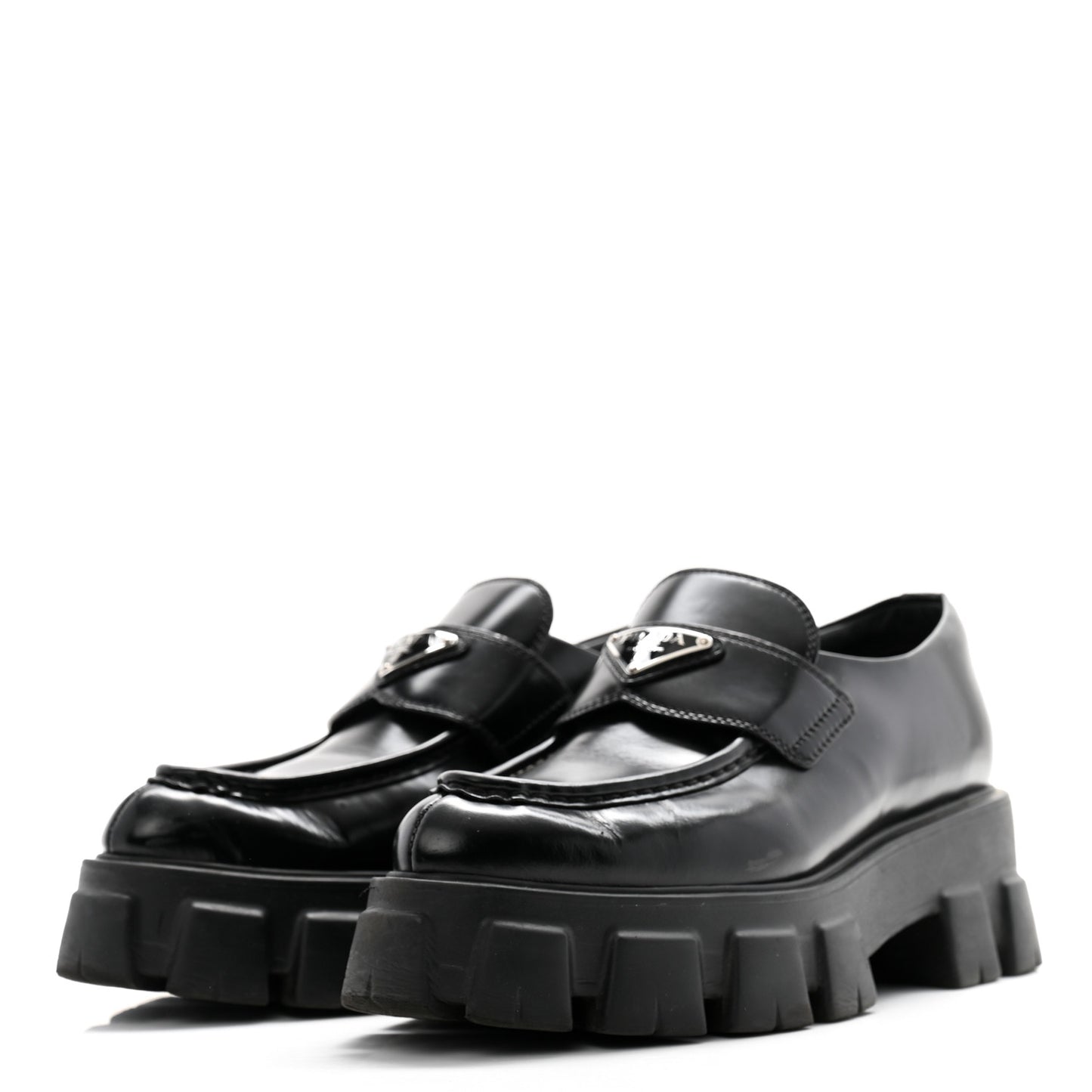 Spazzolato Triangle Logo Monolith Pointy 55mm Loafers 40 Black