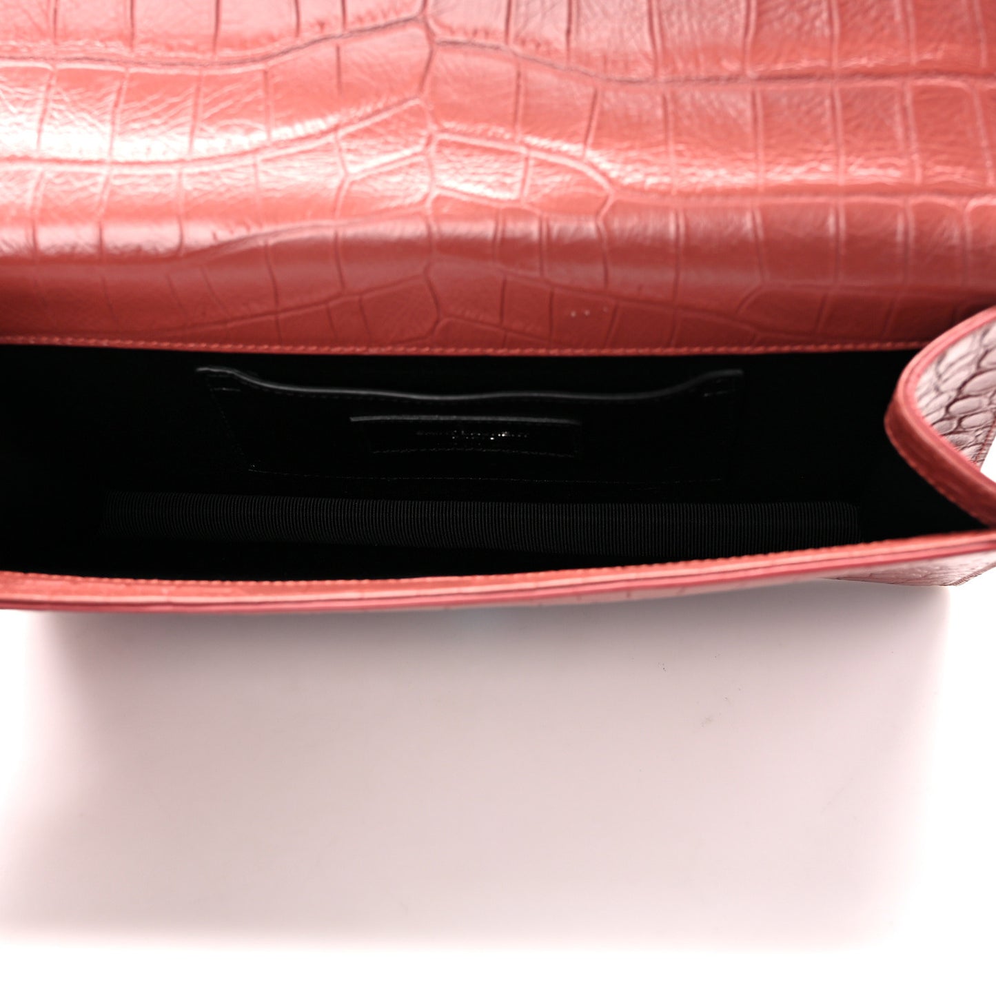 Calfskin Crocodile Embossed Classic Kate Monogram Clutch Dark Pink