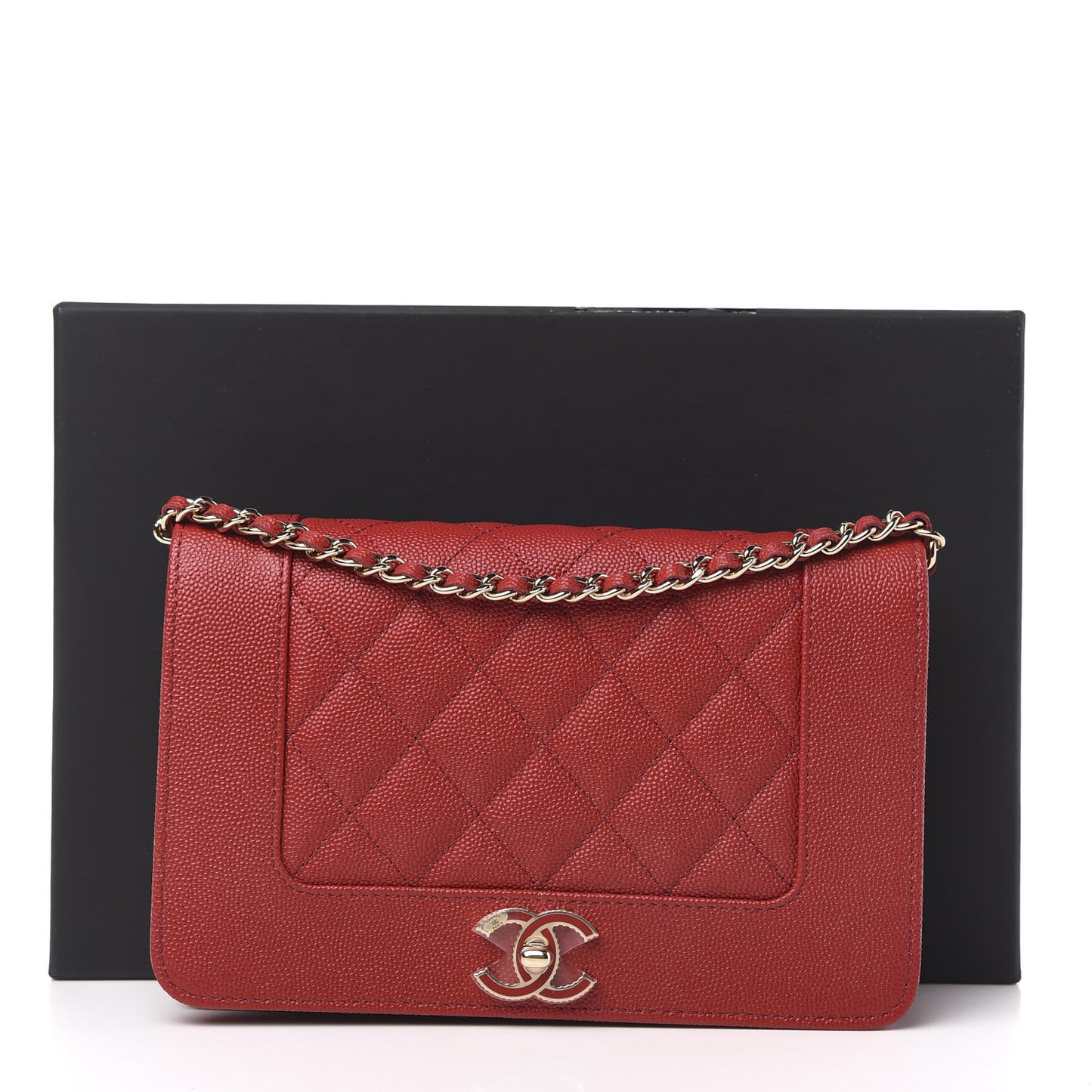 Caviar Quilted Vintage Mademoiselle Wallet On Chain WOC Red