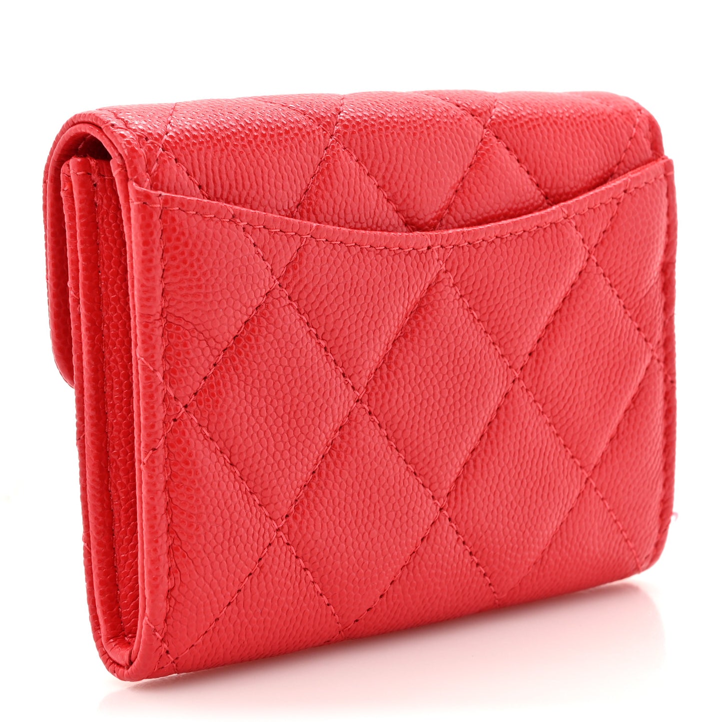 Caviar Quilted Flap Card Holder Wallet Red