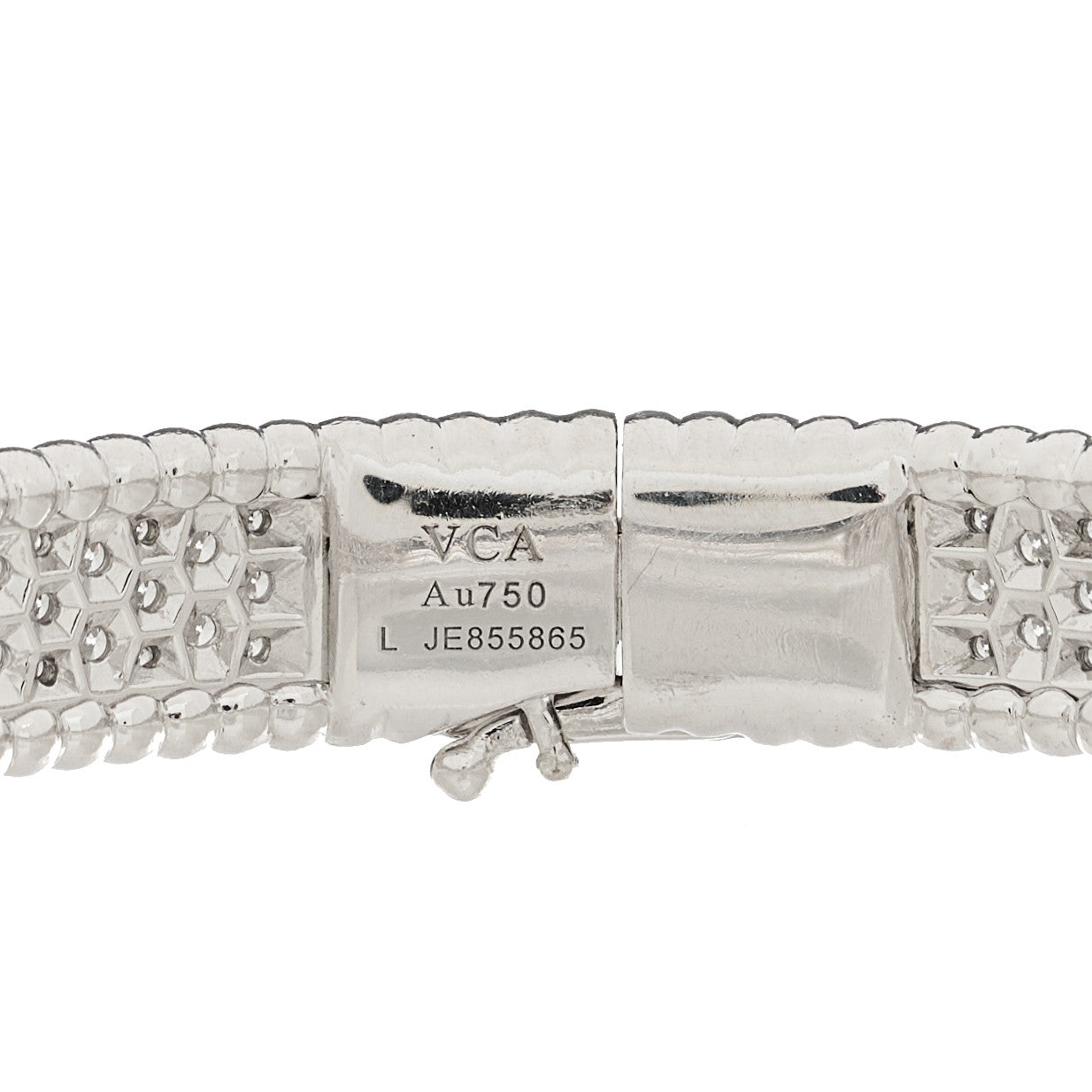 18K White Gold Diamond Perlee 3-Row Bangle Bracelet L