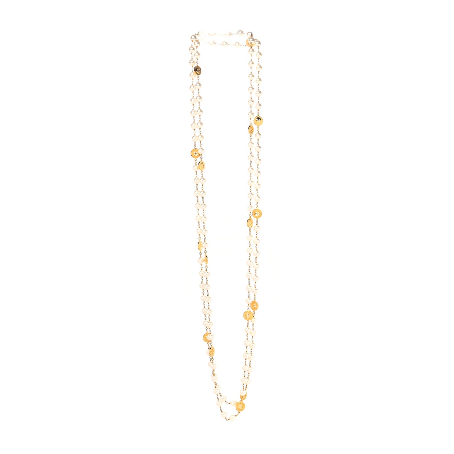 Metal Pearl Paris Button Necklace Gold