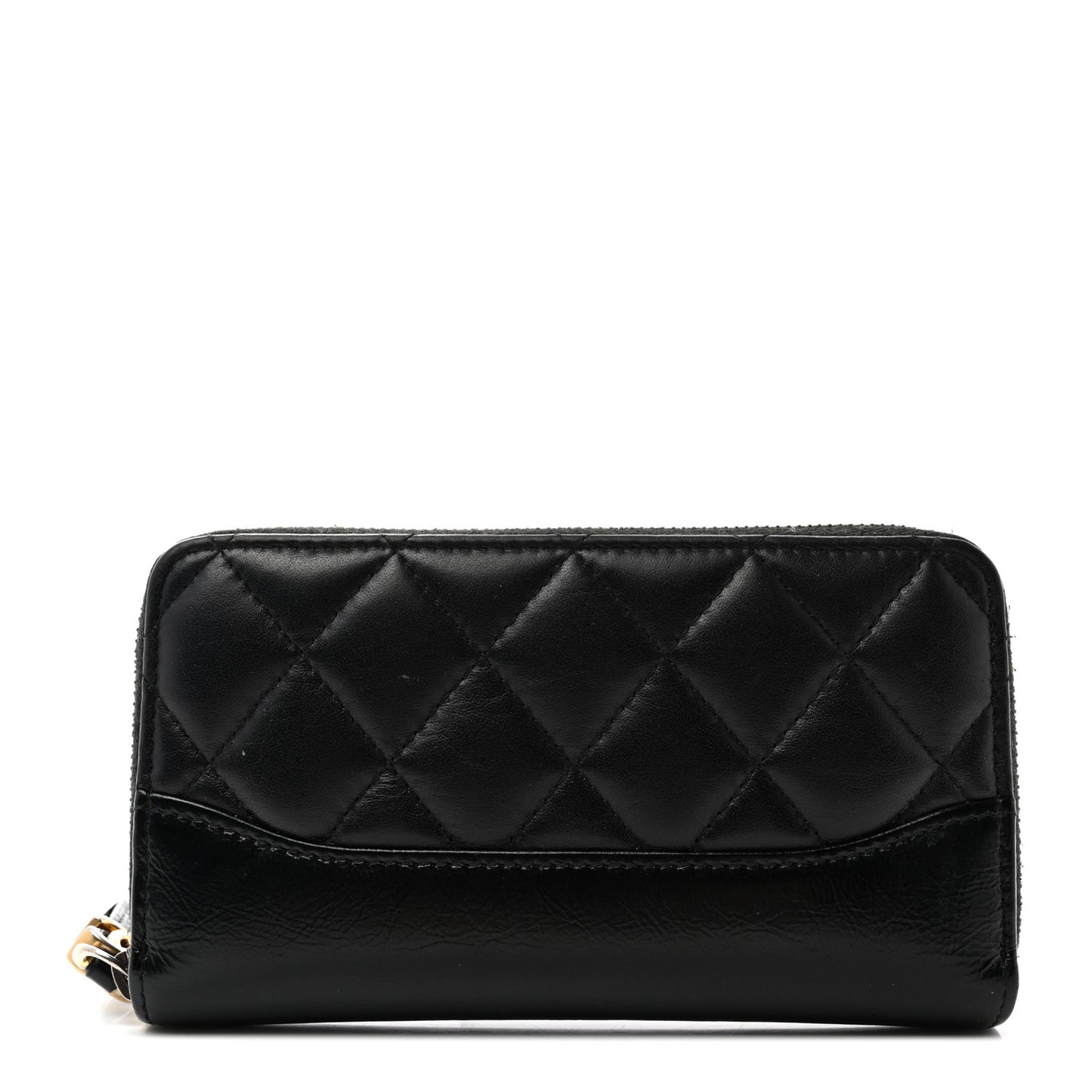 Aged Calfskin Quilted Small Gabrielle Zip Around Wallet Black