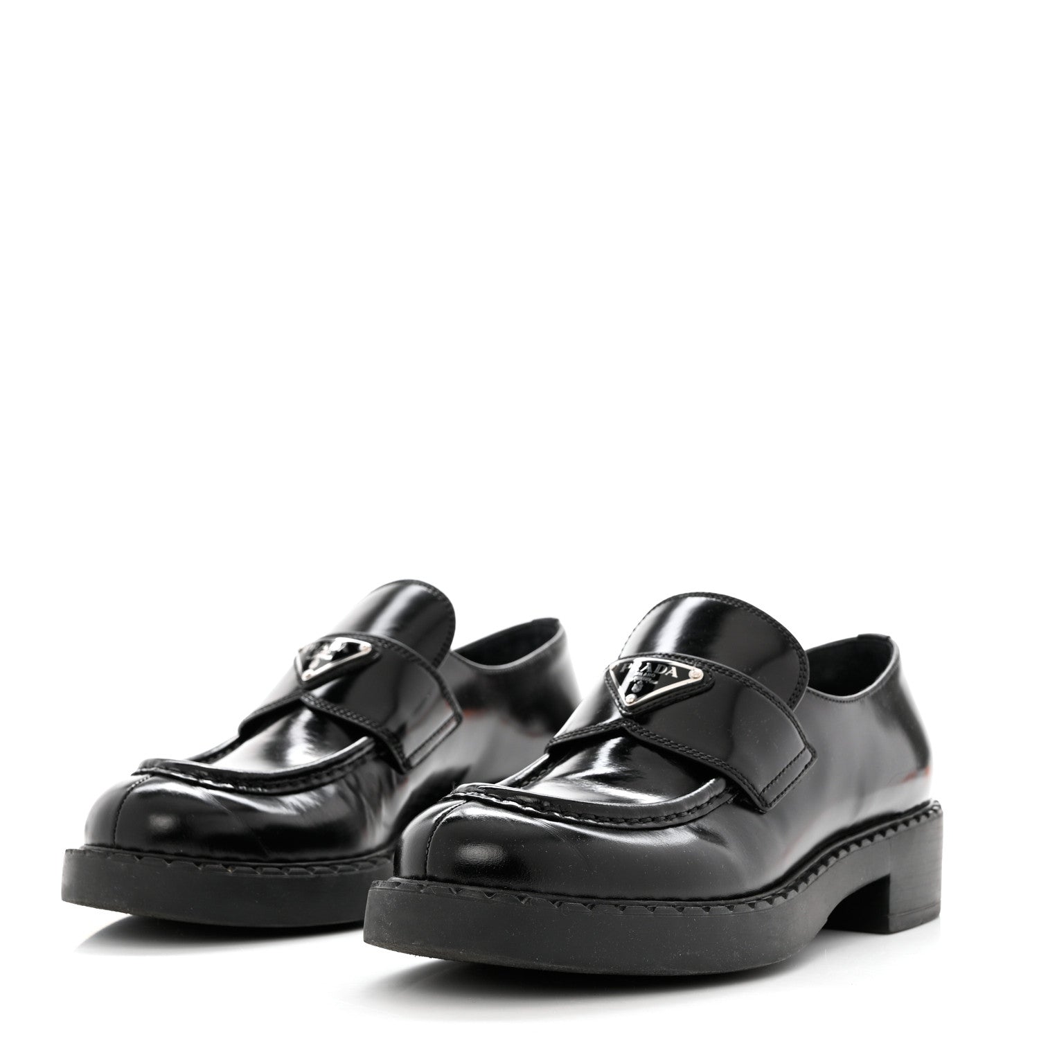 Prada Spazzolato Metal Triangle Logo 50mm Loafers 40 Black 3 of 10