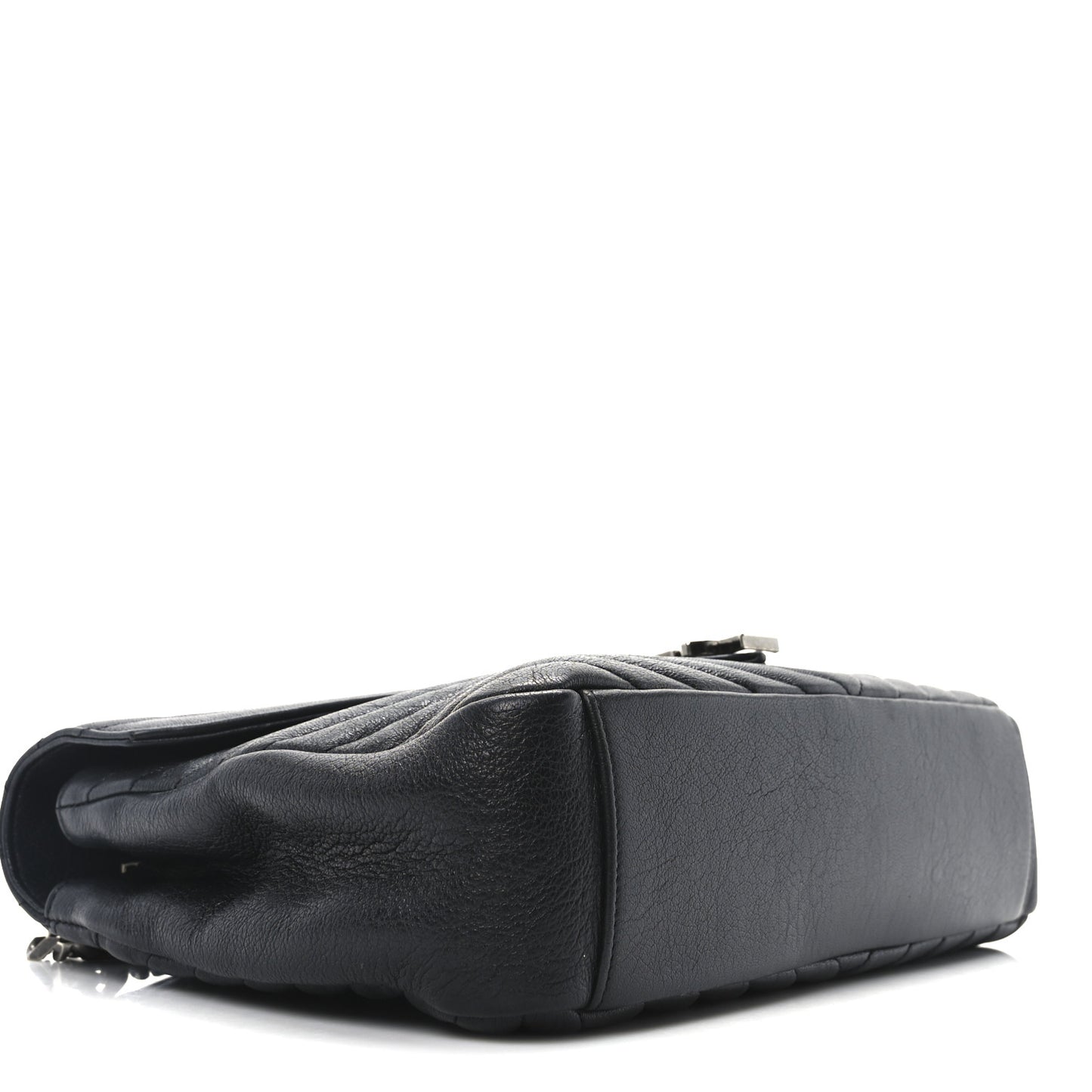 Sheepskin Matelasse Chevron Monogram Large College Satchel Black