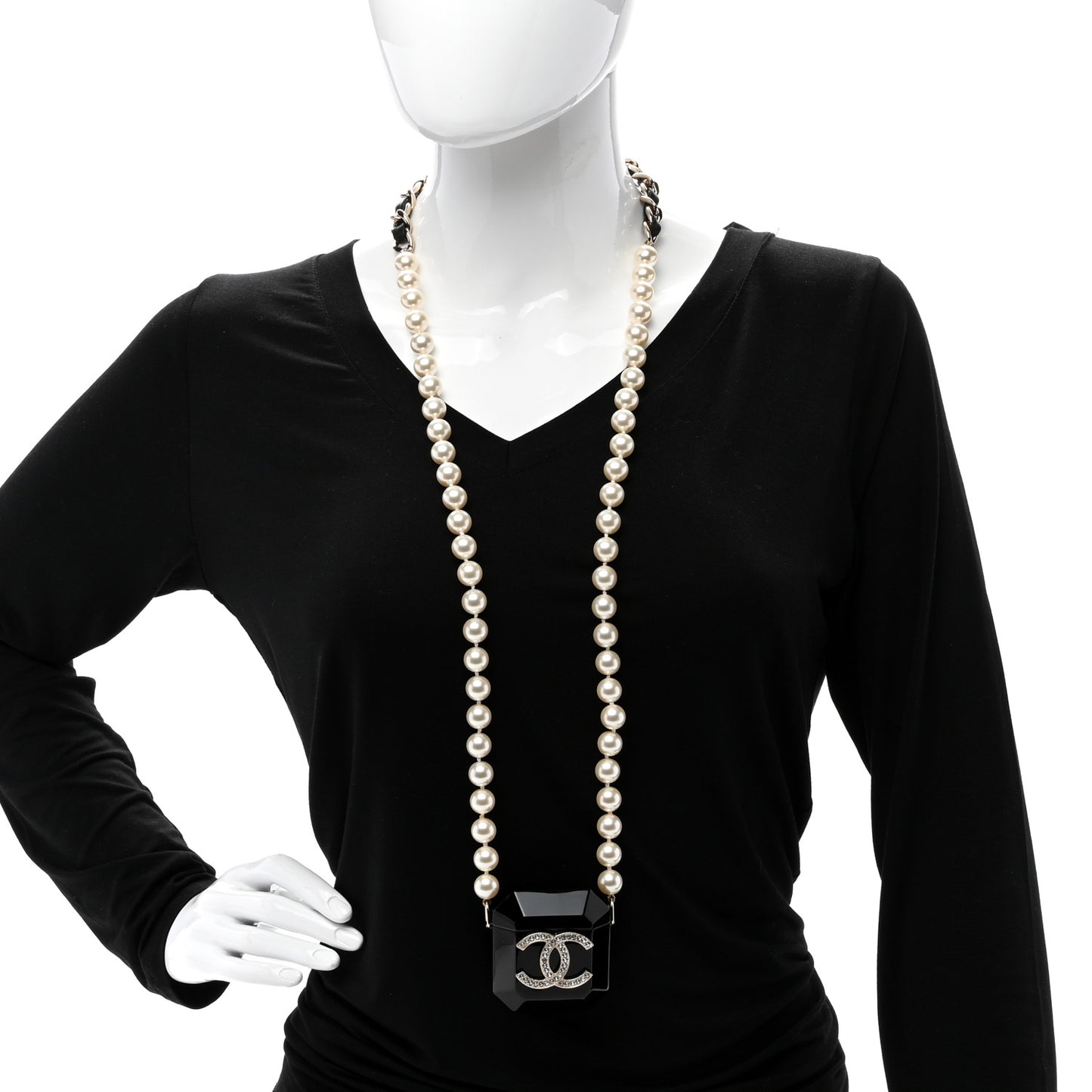 Resin Crystal Pearl Airpods Holder Necklace Black Pearly White
