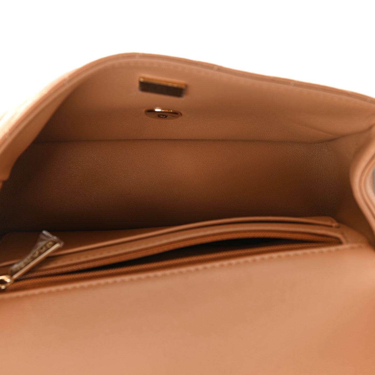 Lambskin Quilted Mini Top Handle Rectangular Flap Light Brown