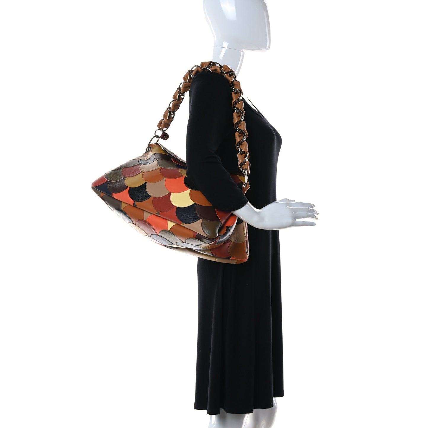 Shiny Calfskin Scalloped Patchwork Medium Juana Shoulder Bag Multicolor