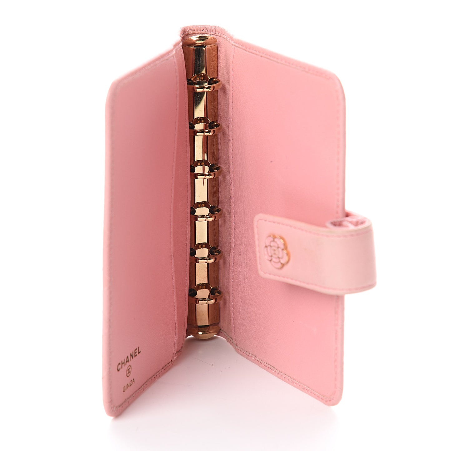Lambskin Stitched Small Ring Agenda Planner Pink