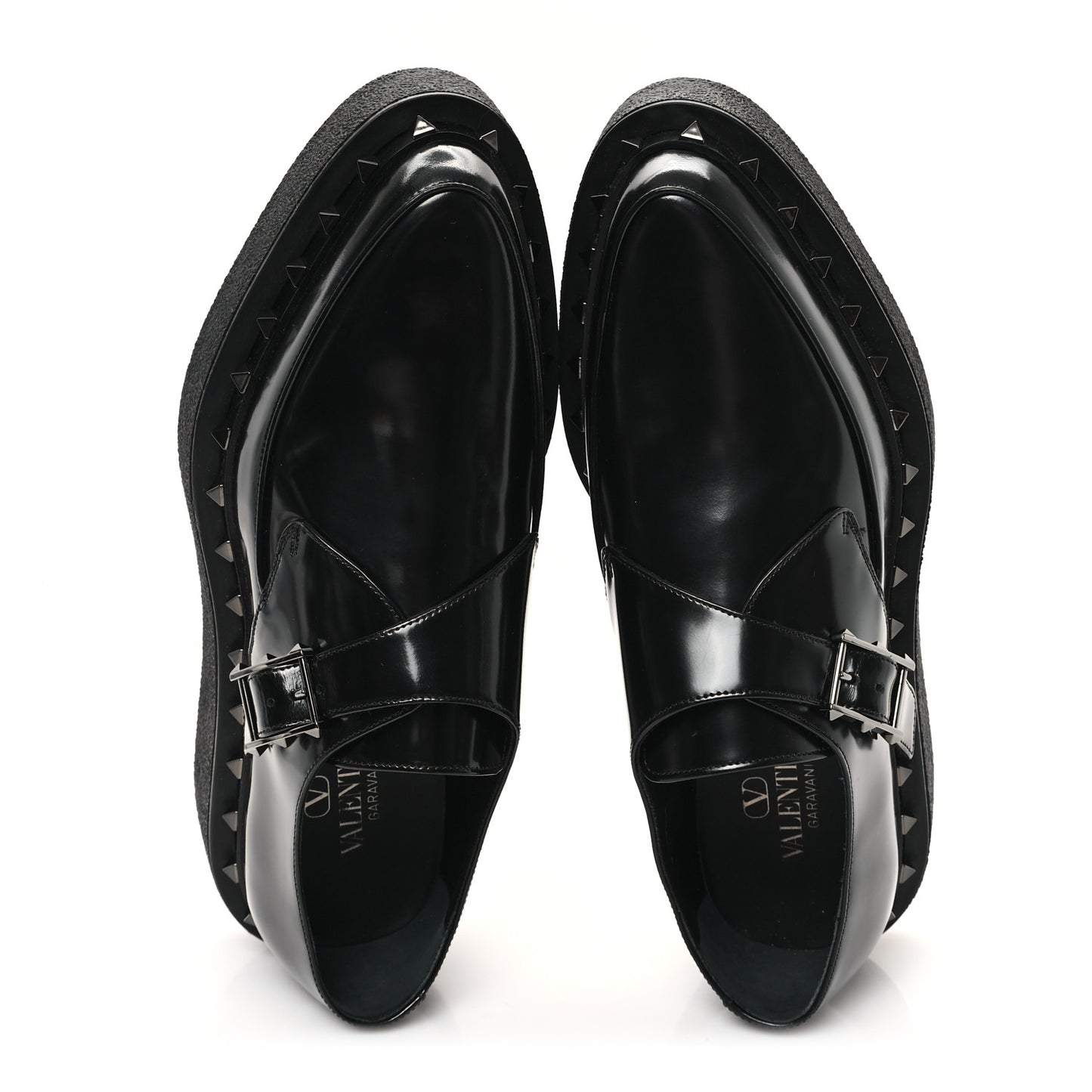 Calfskin Rockstud Mens M-Way Single Monk Loafers 42 Black