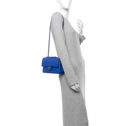 Caviar Quilted Small Double Flap Blue