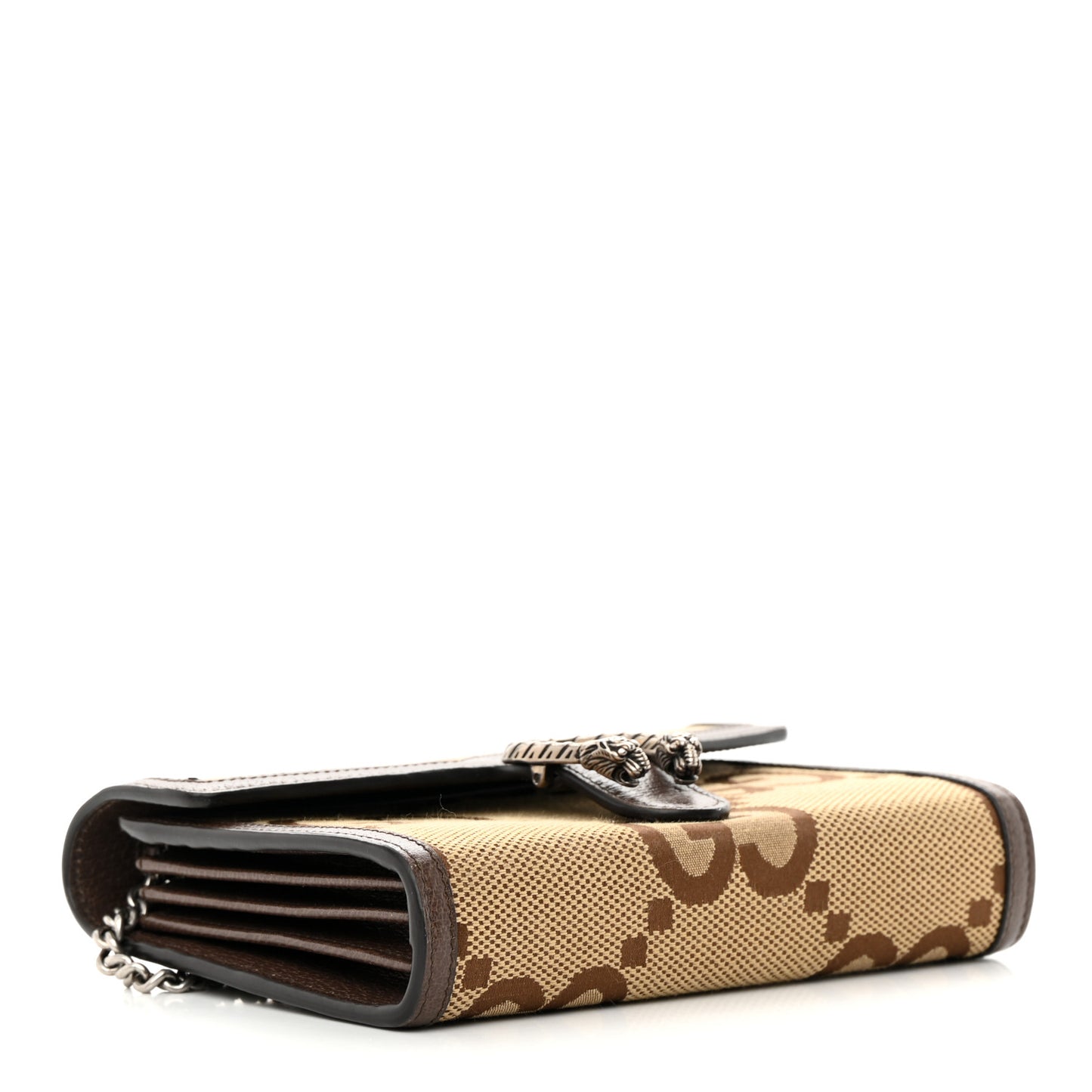 Monogram Jumbo GG Textured Dollar Calfskin Mini Dionysus Chain Wallet Camel Ebony New Acero