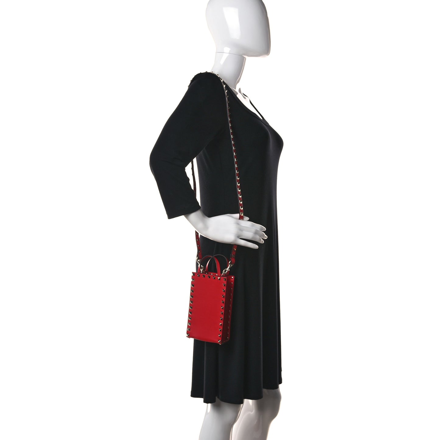 Calfskin Rockstud Phone Holder Red
