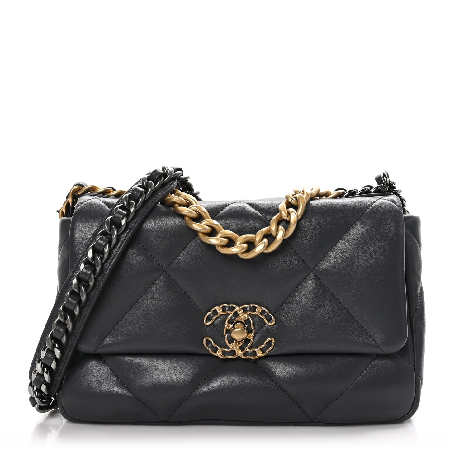 Lambskin Quilted Medium Chanel 19 Flap Dark Grey