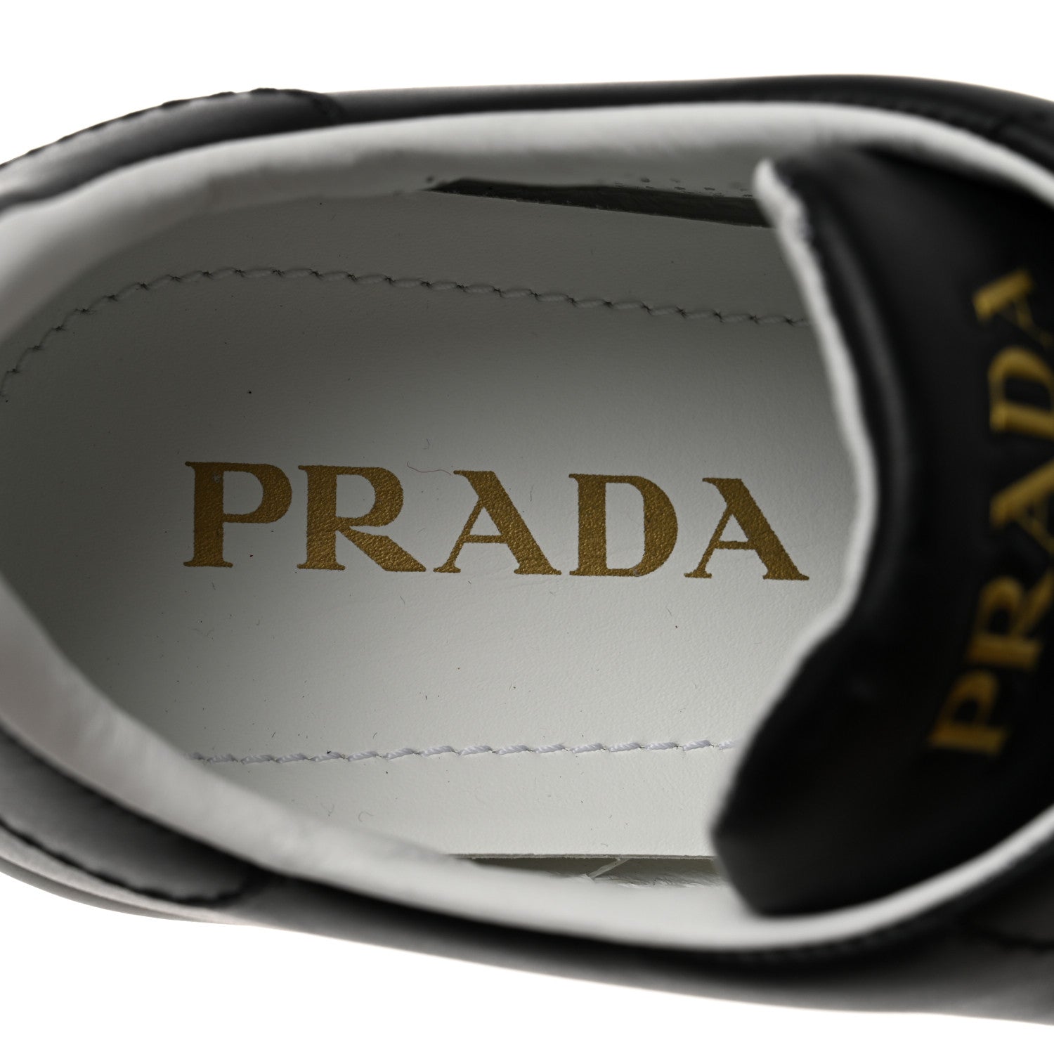 Prada Vitello Soft Metal Triangle Logo Womens Edge Low Top 30mm Sneakers 38 Black White 7 of 9