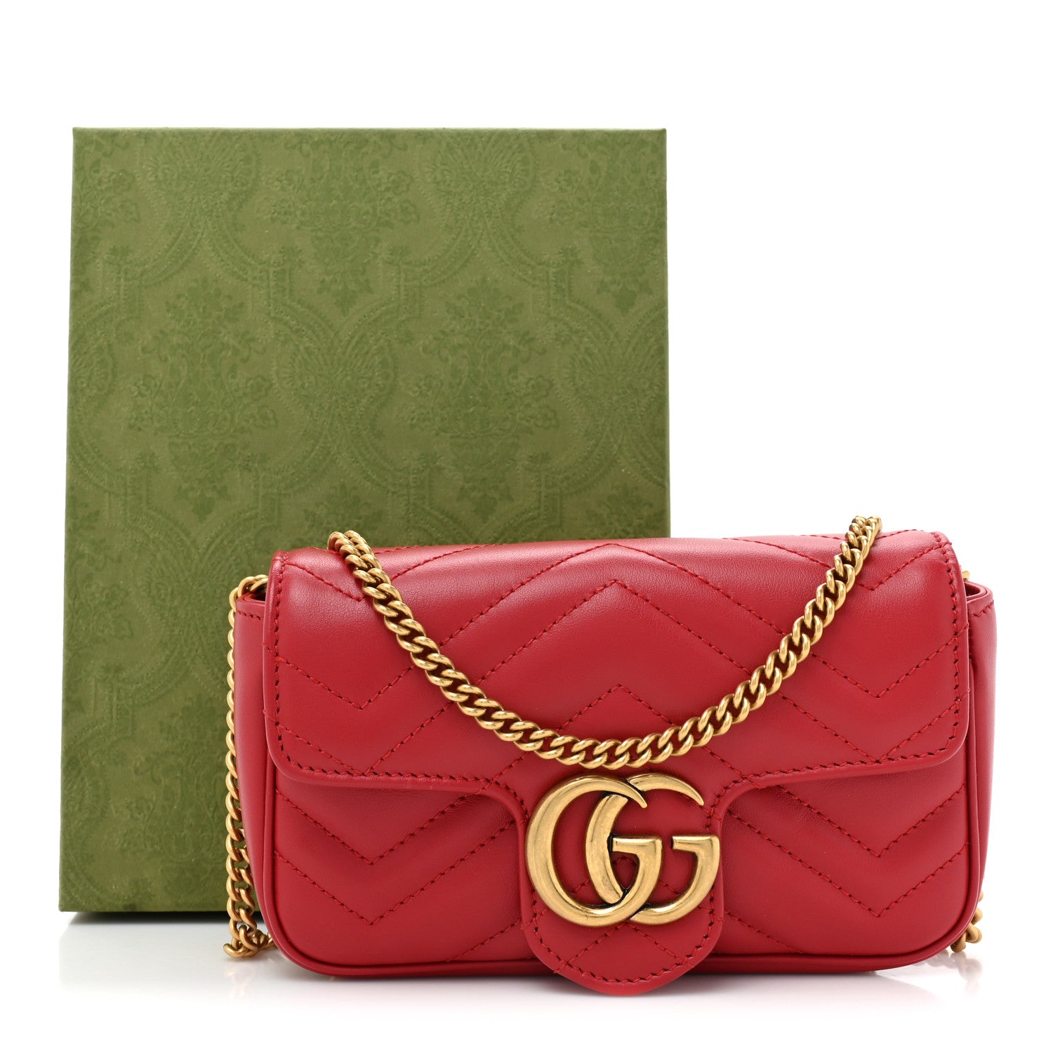 Gucci Calfskin Matelasse Super Mini GG Marmont Shoulder Bag Hibiscus Red 10 of 10