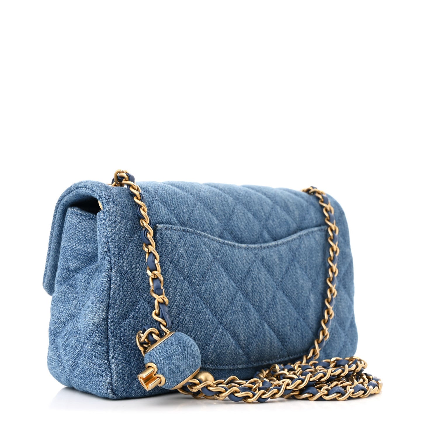 Denim Quilted Mini Pearl Crush Rectangular Flap Blue