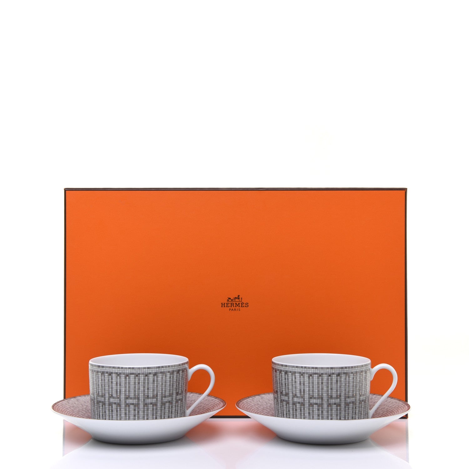 Hermes Porcelain Mosaique Au 24 Platine Tea Cup And Saucer Set Of 2 Platinum 8 of 8