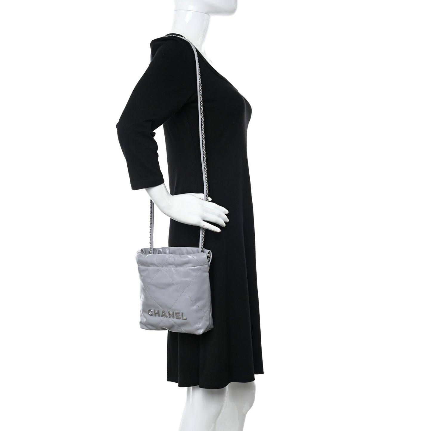 Shiny Calfskin Quilted Mini Chanel 22 Grey