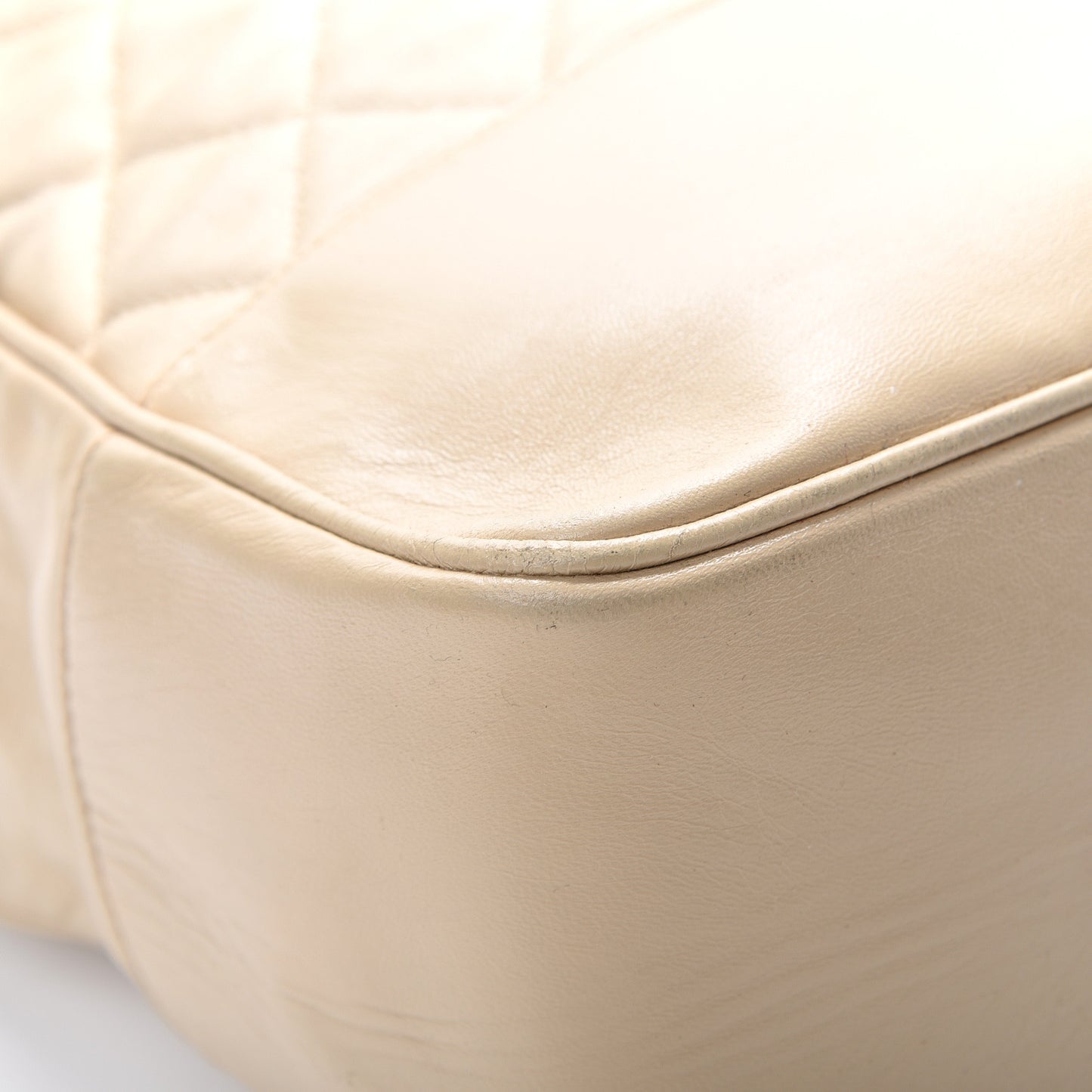 Satin Lambskin Quilted Shopping Tote Beige