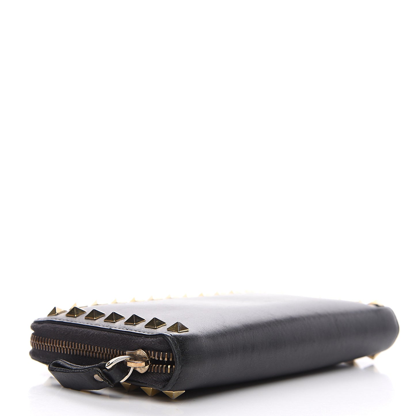 Calfskin Rockstud Zip Around Wallet Black