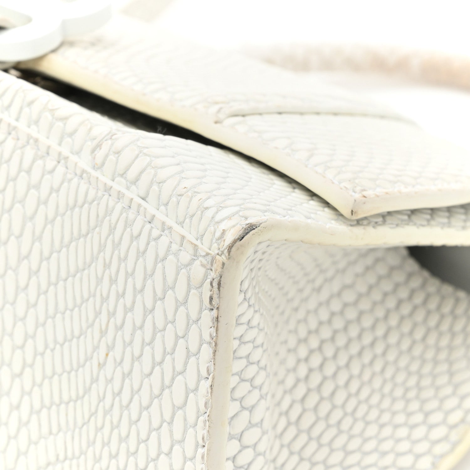 Balenciaga Matte Calfskin Snake Embossed Tonal B Small Hourglass Top Handle Bag Optic White 15 of 19