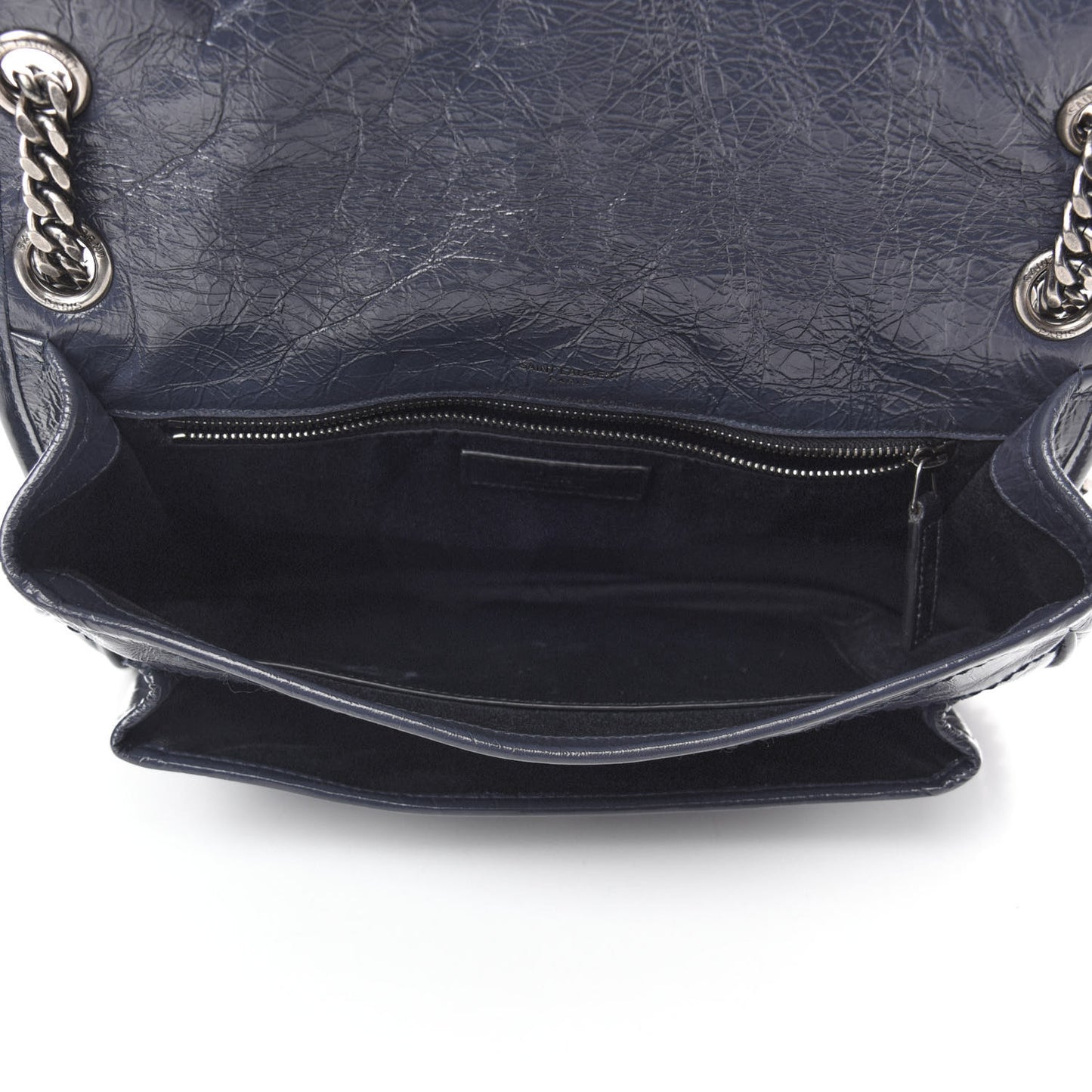 Crinkled Calfskin Matelasse Monogram Medium Niki Chain Satchel Deep Marine