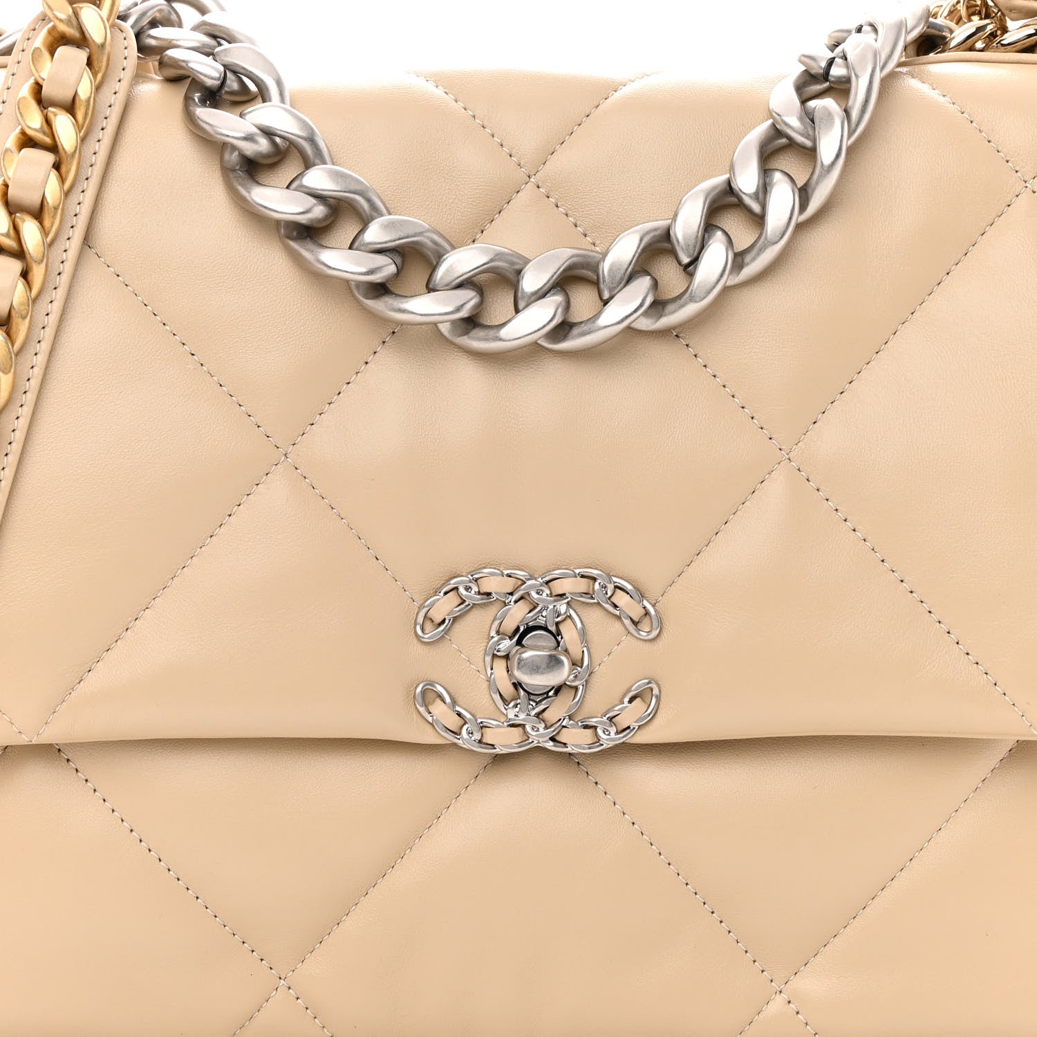 Chanel Lambskin Quilted Large Chanel 19 Flap Beige 8 of 12