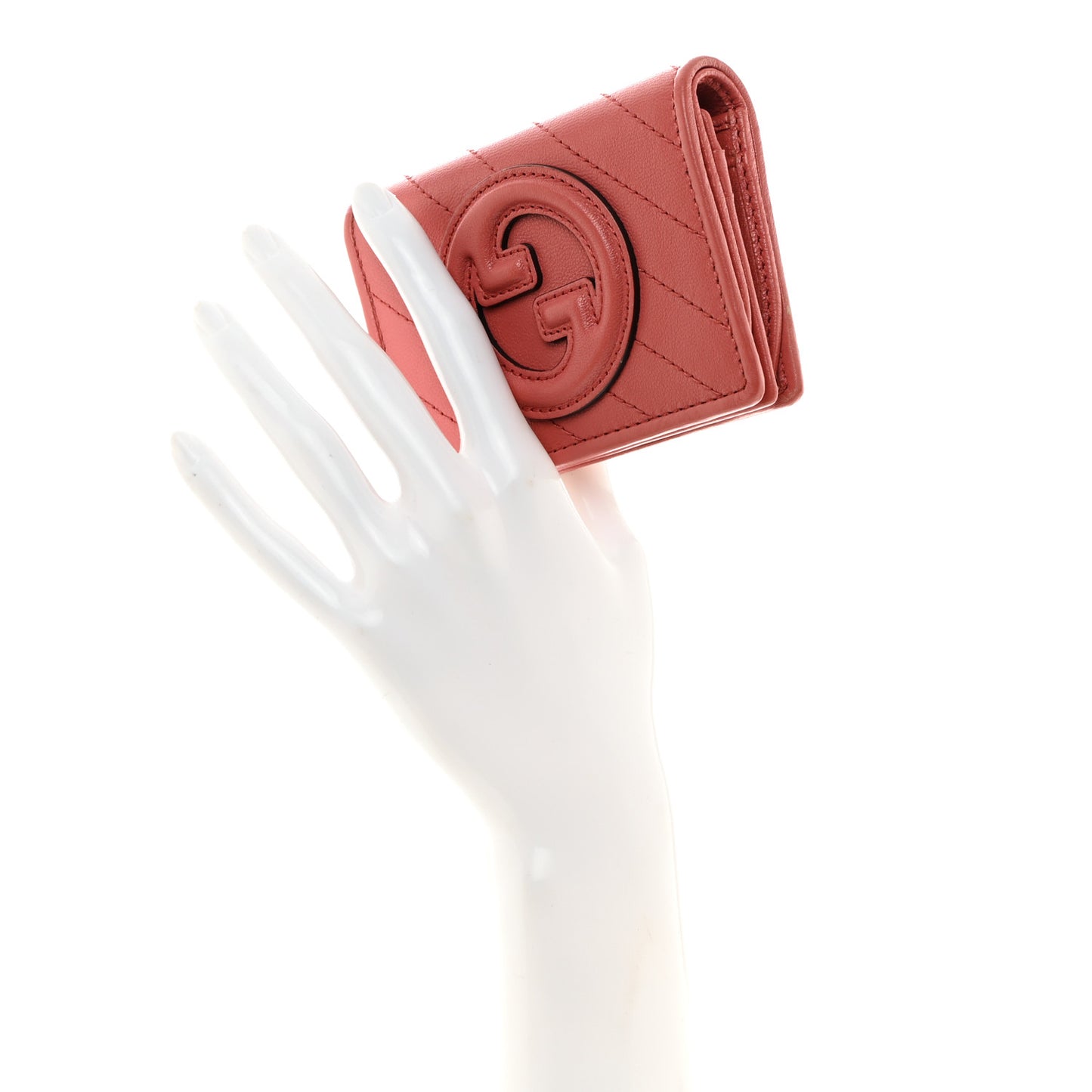 Sakai Be Green Calfskin Diagonal Stitched Blondie Card Case Wallet Pink
