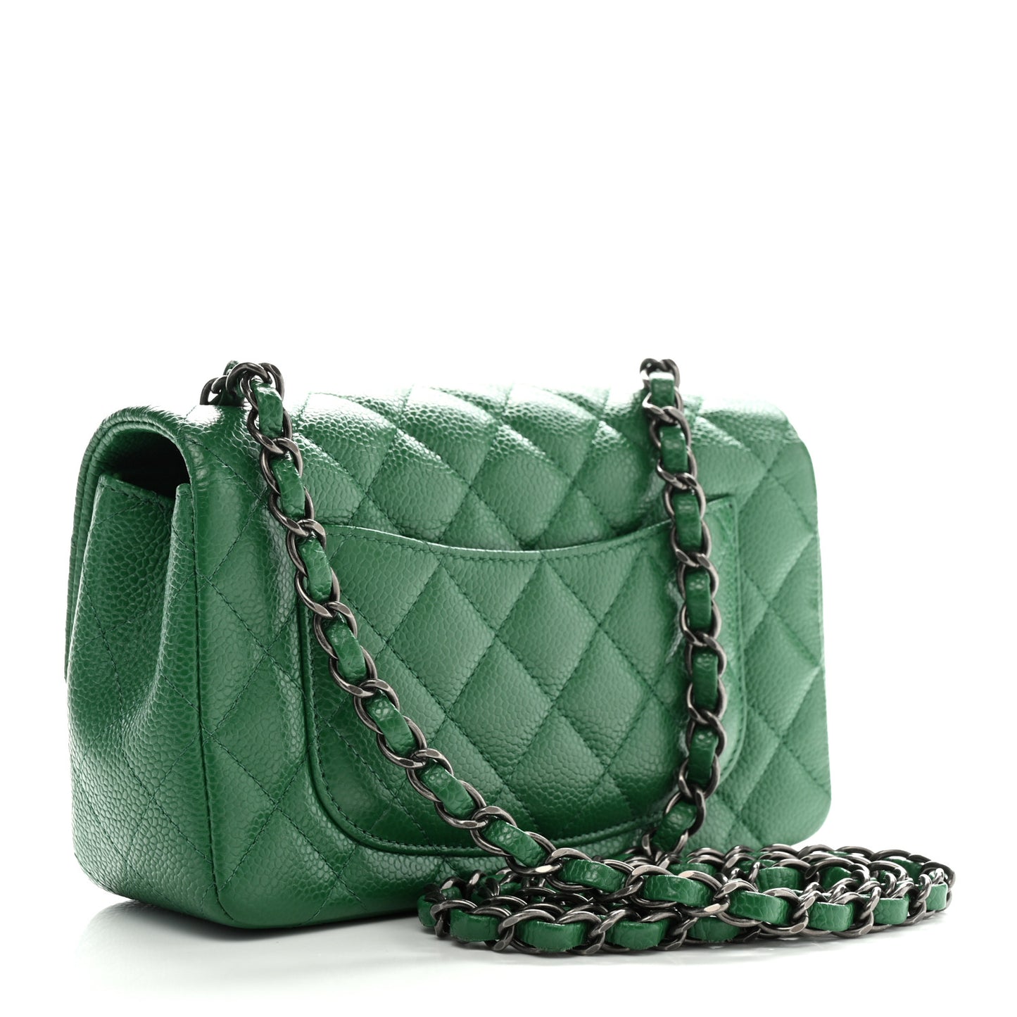 Caviar Quilted Mini Rectangular Flap Green