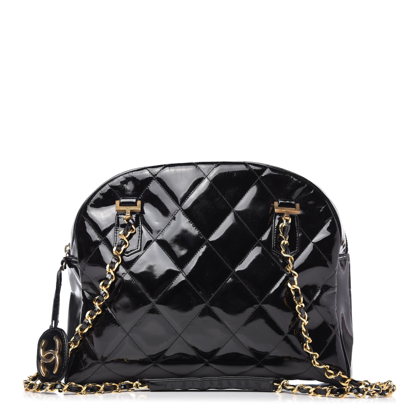 Patent Quilted Shoulder Bag Black