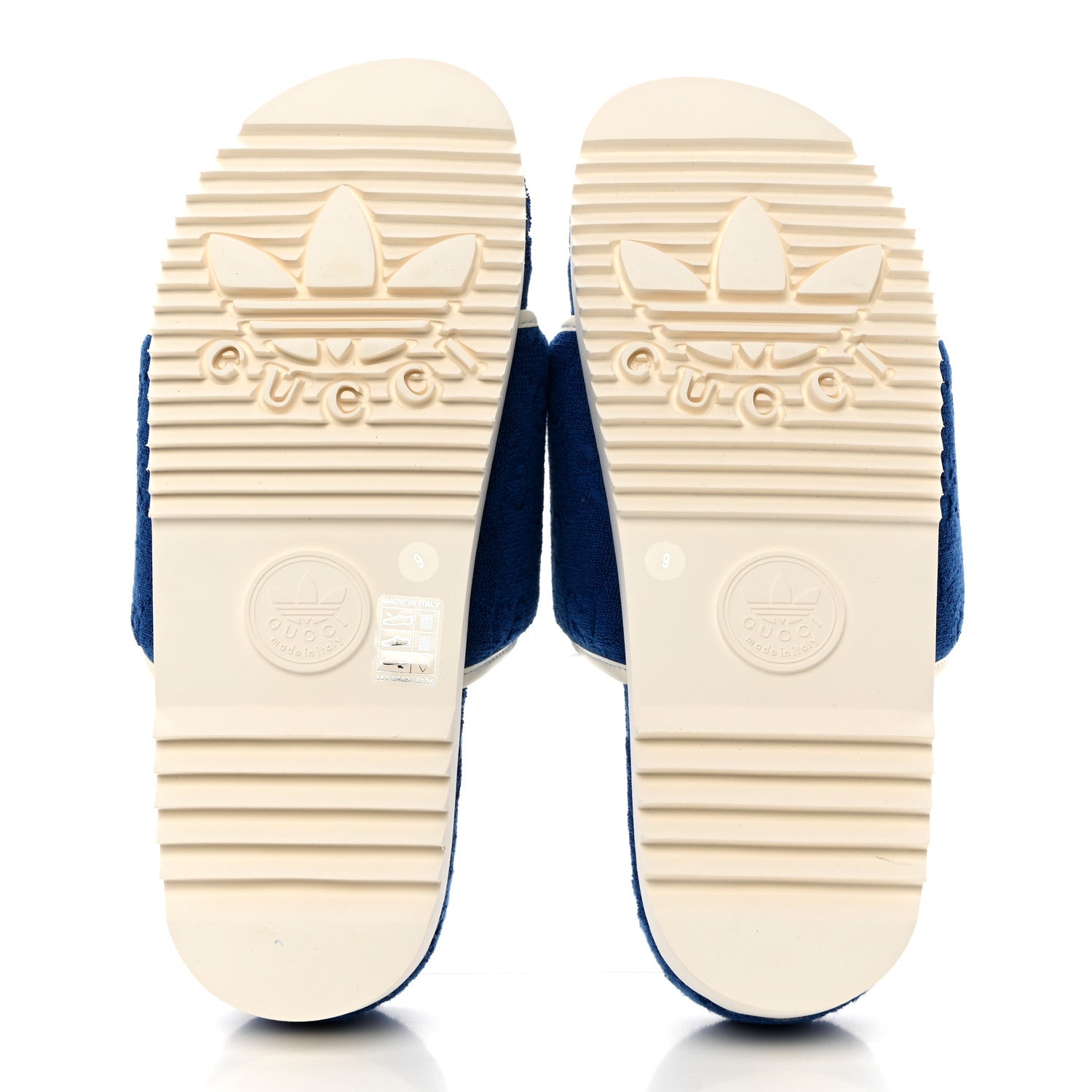 Gucci X ADIDAS Terry Cloth GG Monogram Mens Platform Sandals 9 Oriental Blue Mystic White 5 of 8